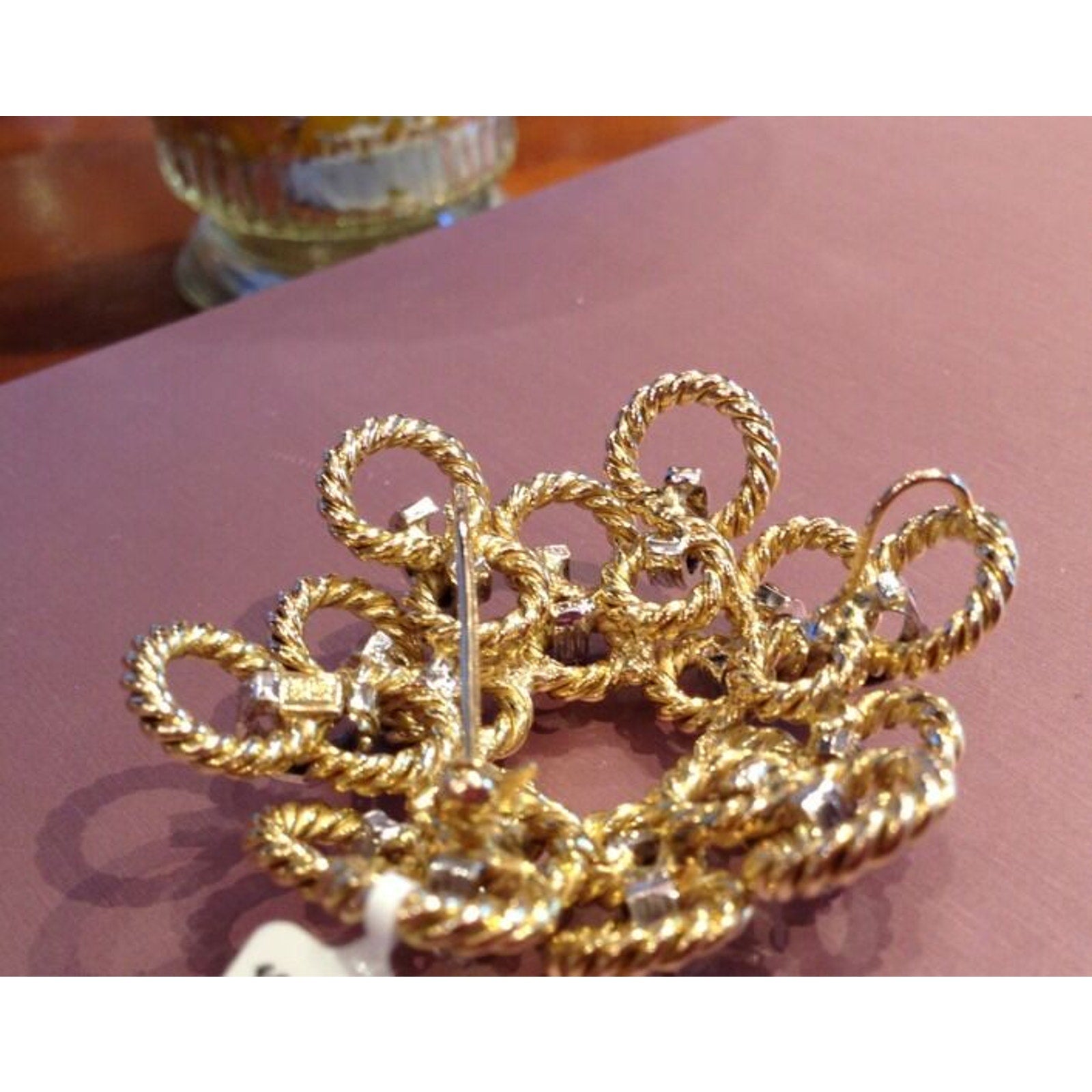 Diamond and Twisted Rope Circular Pin/Pendant in 14K Gold
