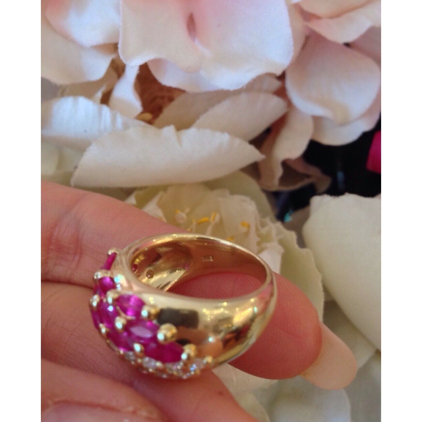 Marquise Ruby and Round Diamond Band Ring in 18K Yellow Gold