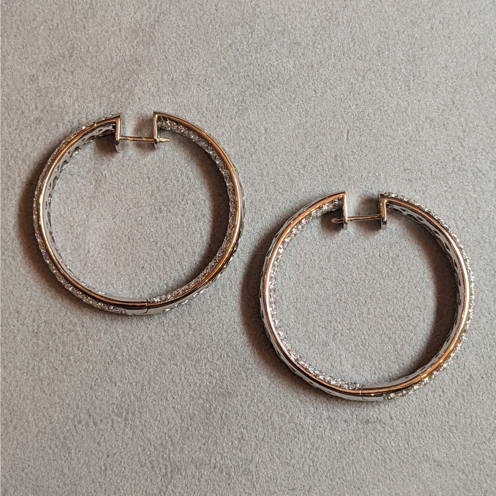 9.50 ct Round Pave Diamond Hoop Earrings in 18k White Gold by Odelia