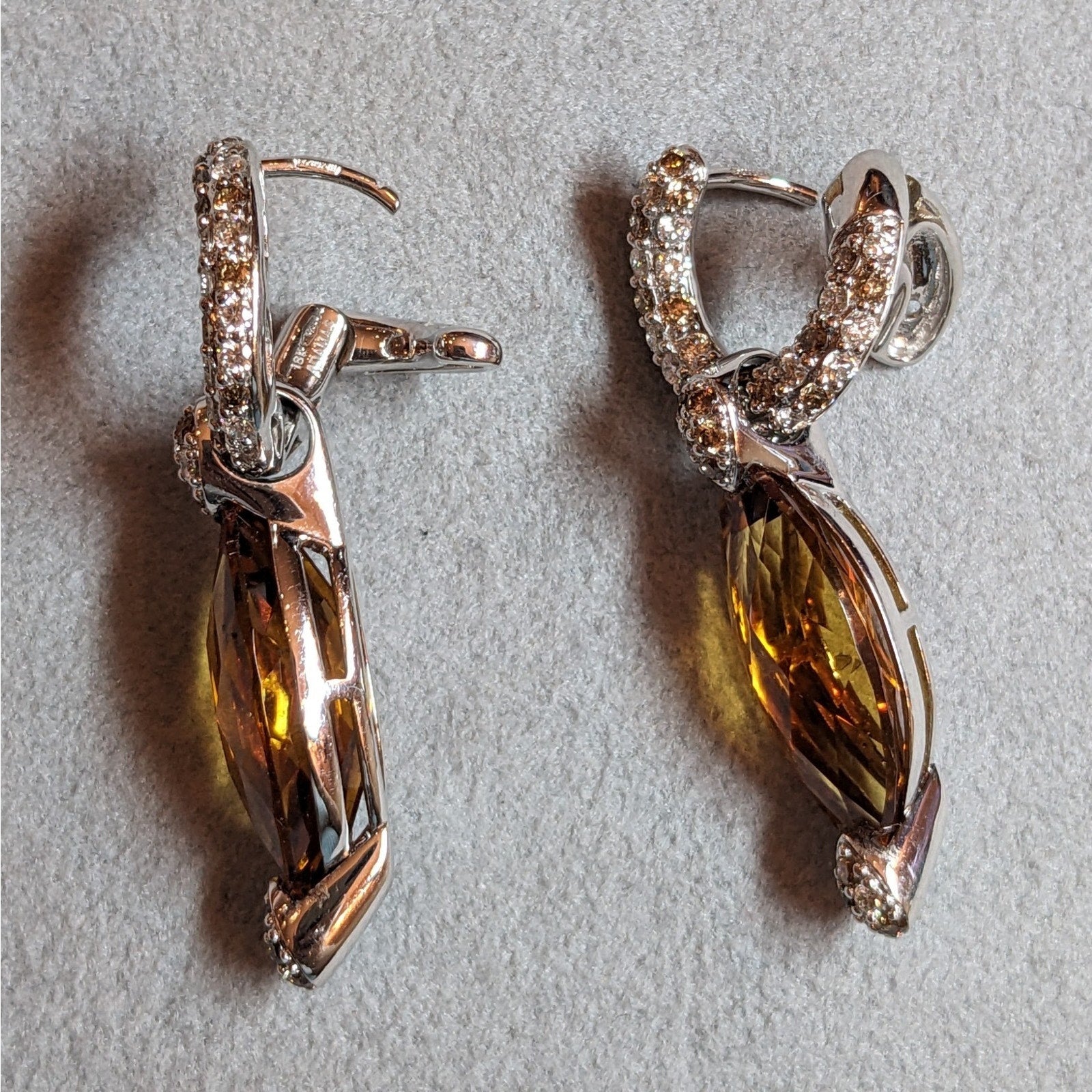 Adamas Citrine and Diamond Drop Earrings in 18k White Gold