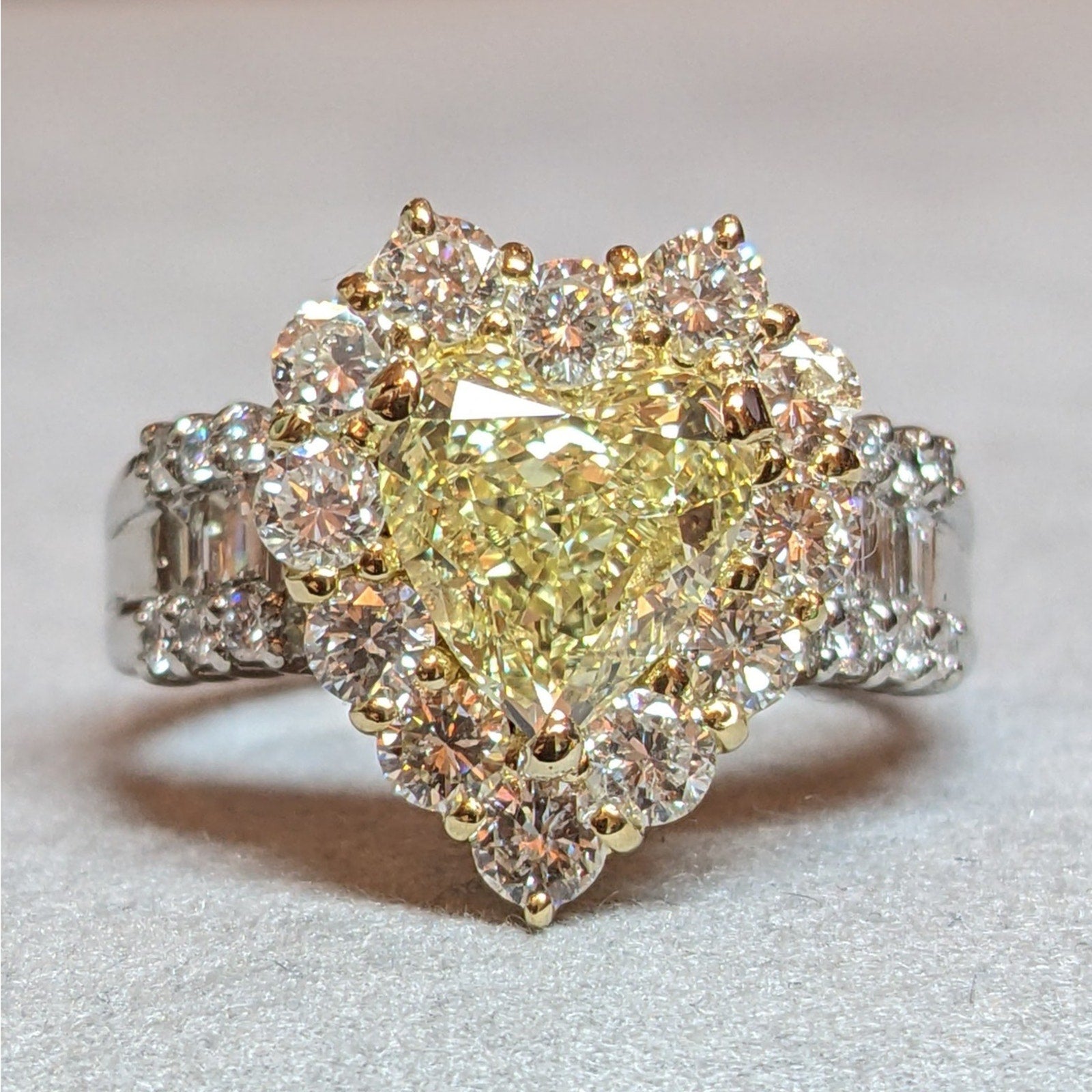 GIA 2.02 ct Fancy Yellow Heart Diamond in Platinum Diamond Ring