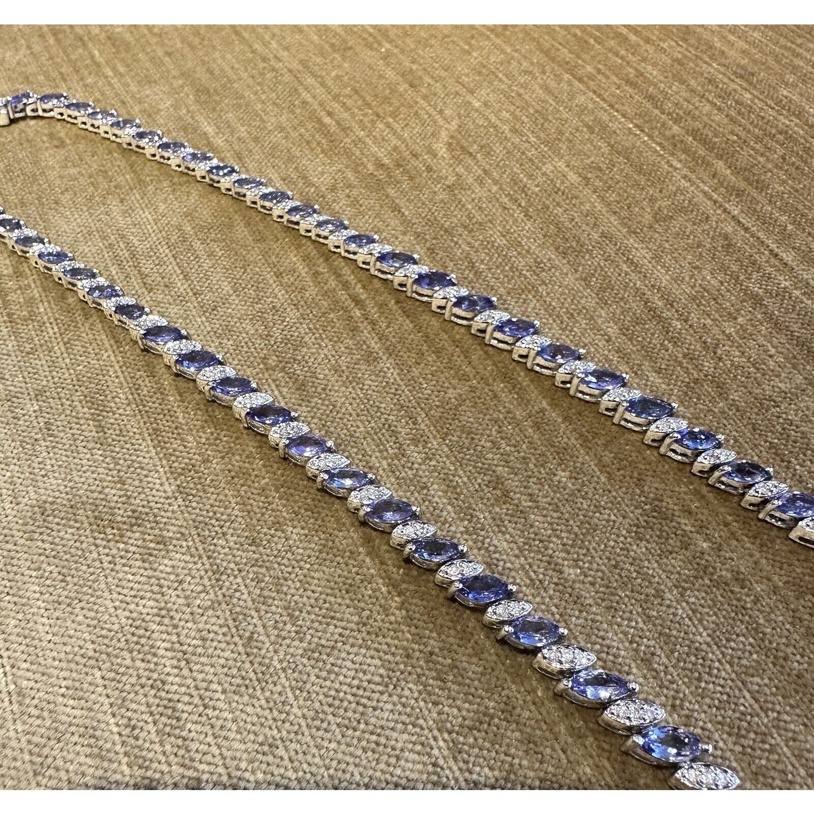 Marquise Tanzanite and Round Diamond Necklace in 18k White Gold