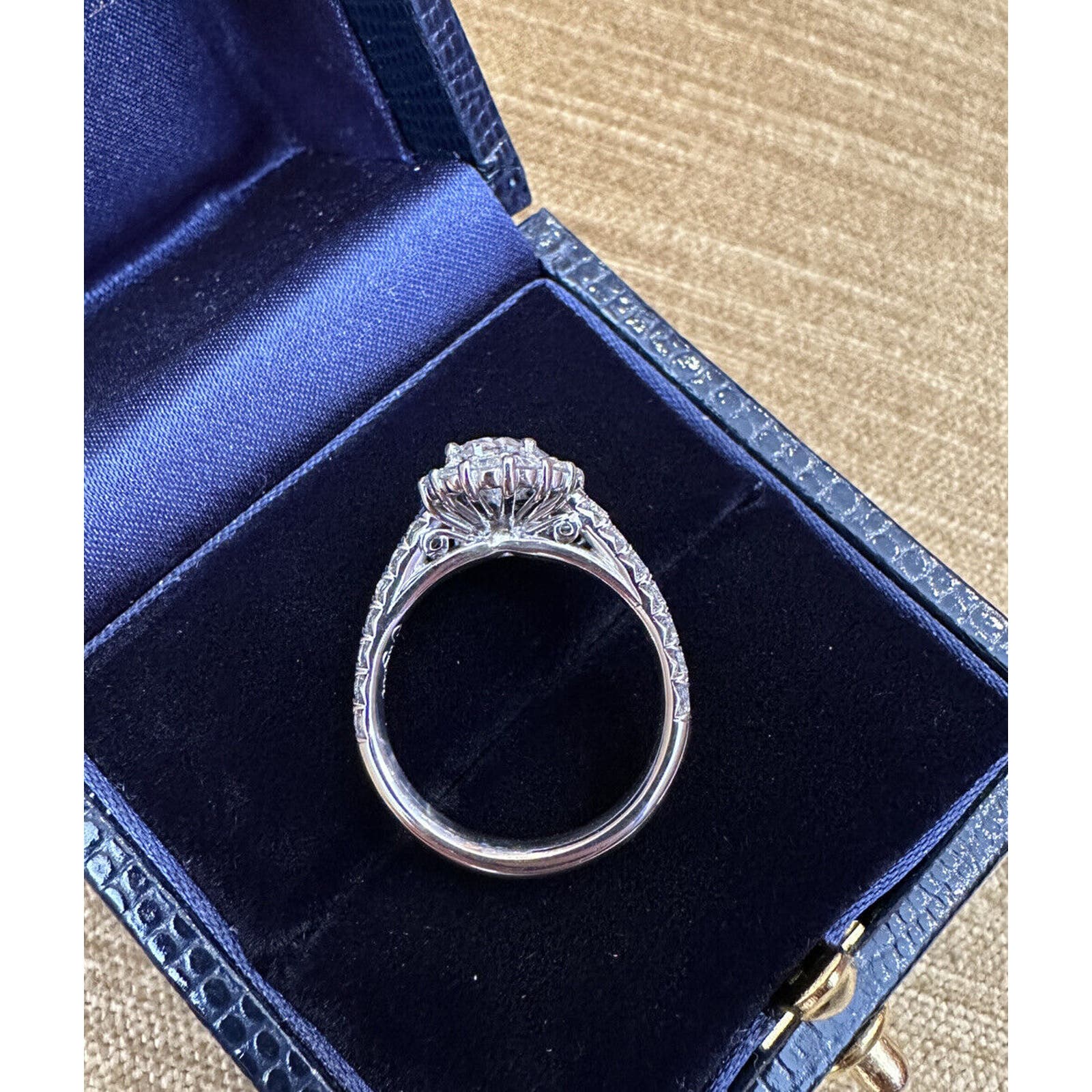 GIA 1.38 ct Oval Shape Diamond in JB Star Diamond Halo Platinum Setting- HM2435N