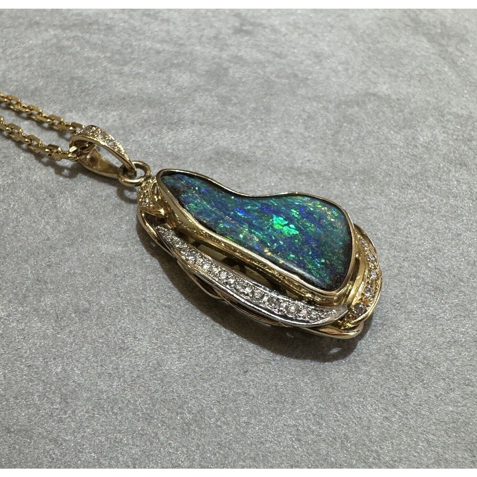 Boulder Opal & Diamond Pendant Necklace in 18k Yellow Gold