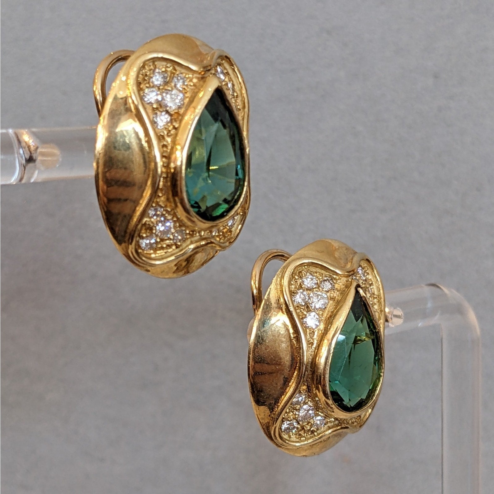 Green Tourmaline and Diamond Earrings in 18k & 14k Yellow Gold
