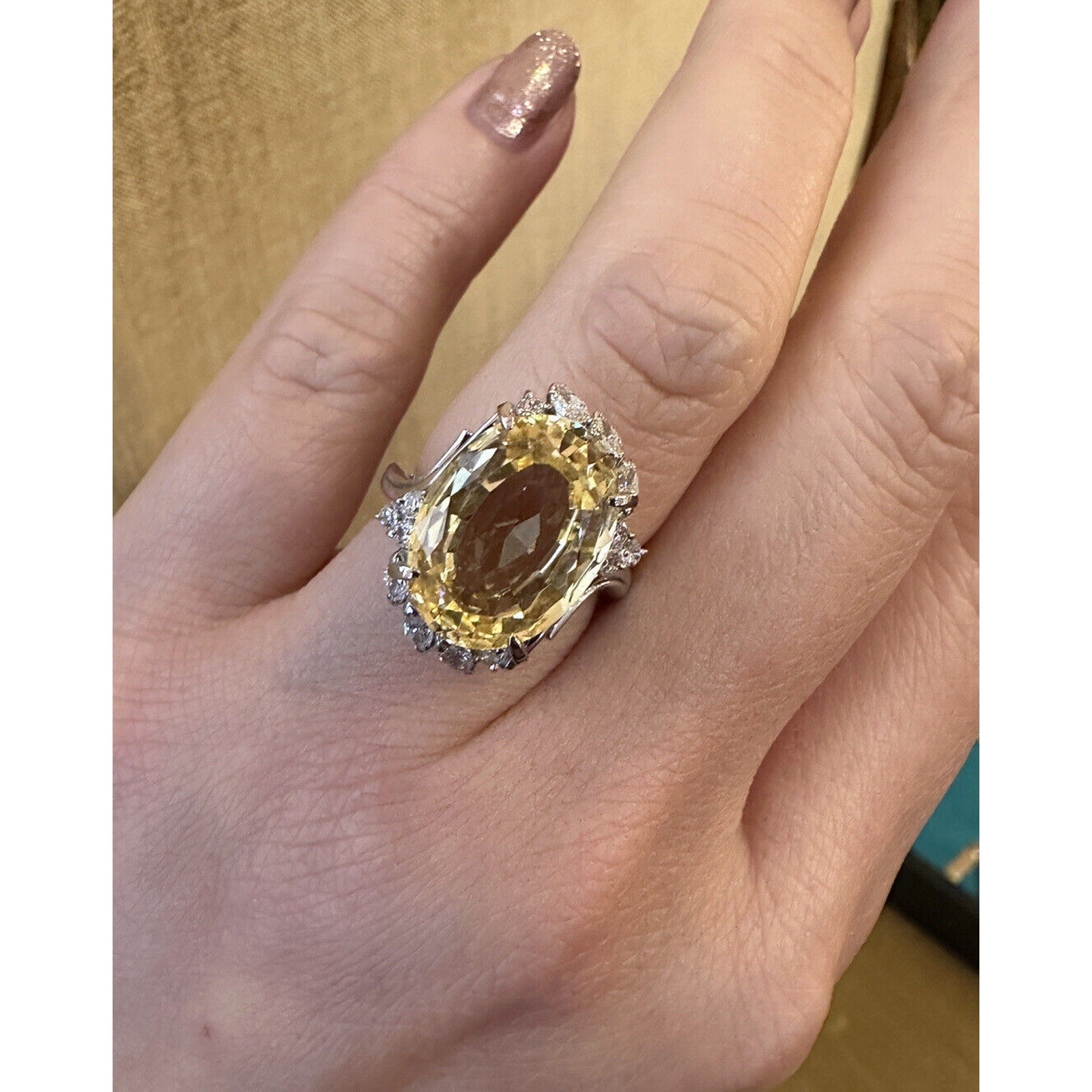 GIA 8.72 ct Unheated Ceylon Yellow Sapphire & Diamond Ring in Platinum -HM2462ZE