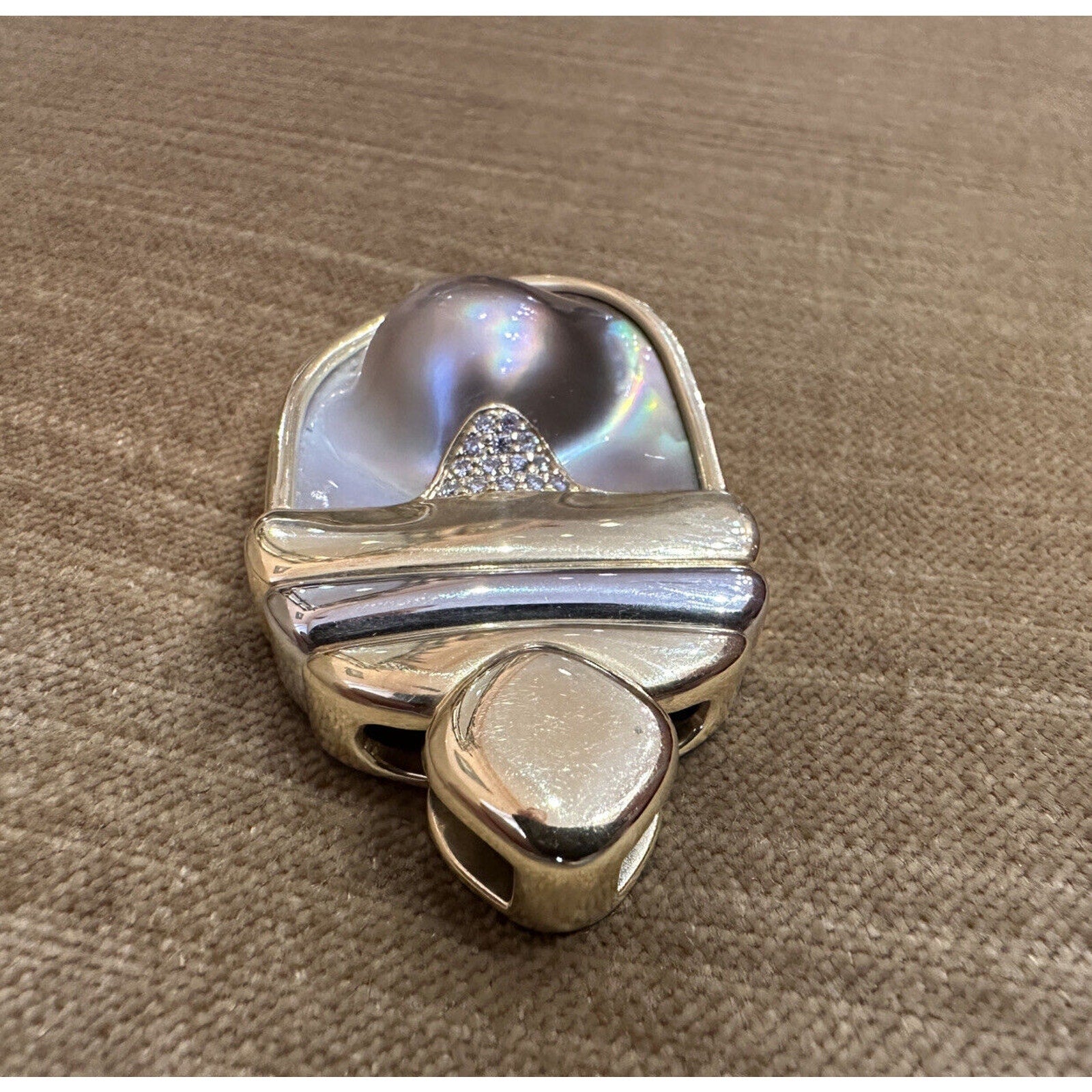 Susan Sadler Large Pearl and Diamond Pendant in 18k White & Yellow Gold