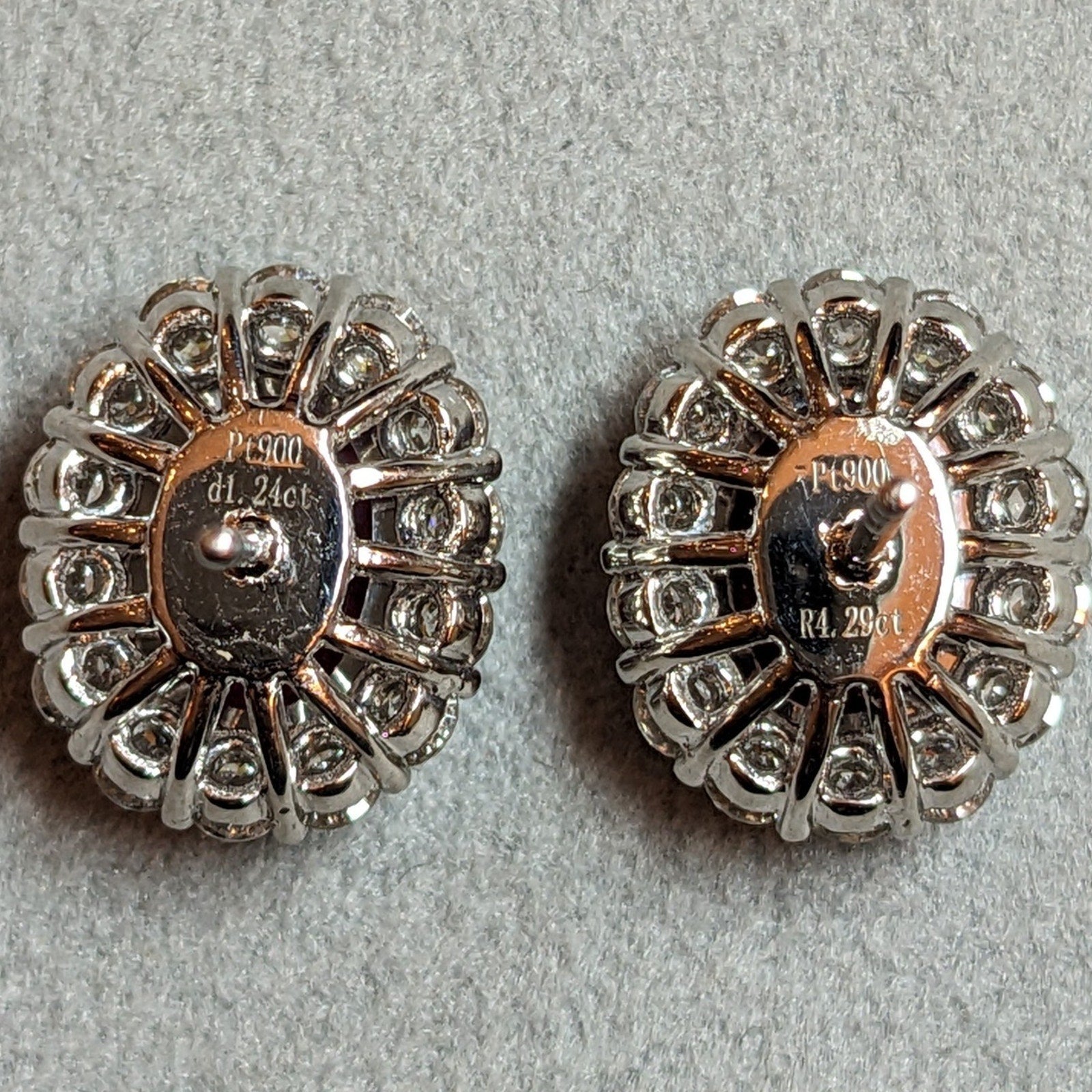 GIA Natural Burma Ruby Oval Stud Earrings with Diamonds in Platinum & 14k White Gold