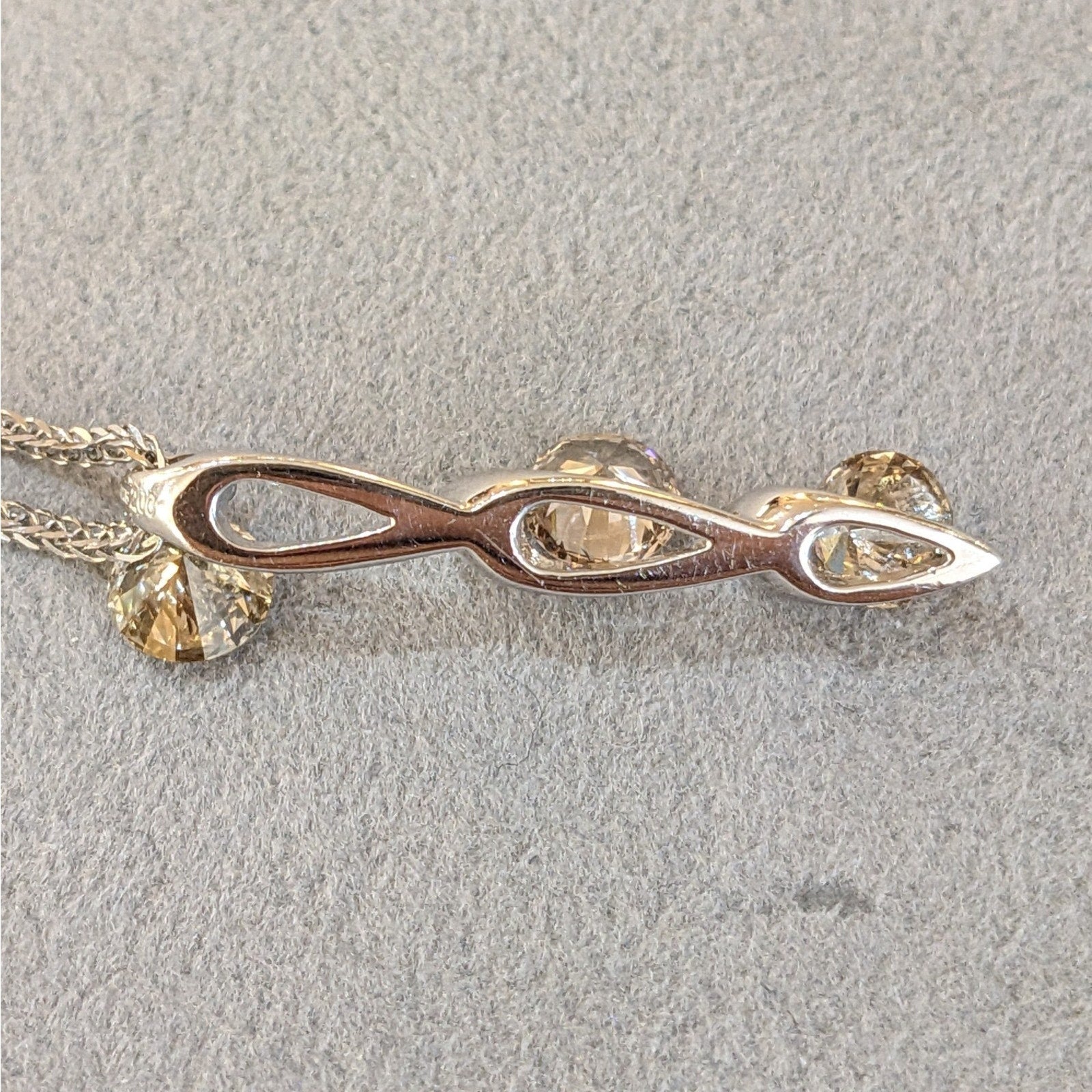 Three Champagne Diamond Drop Pendant Necklace in 18k White Gold