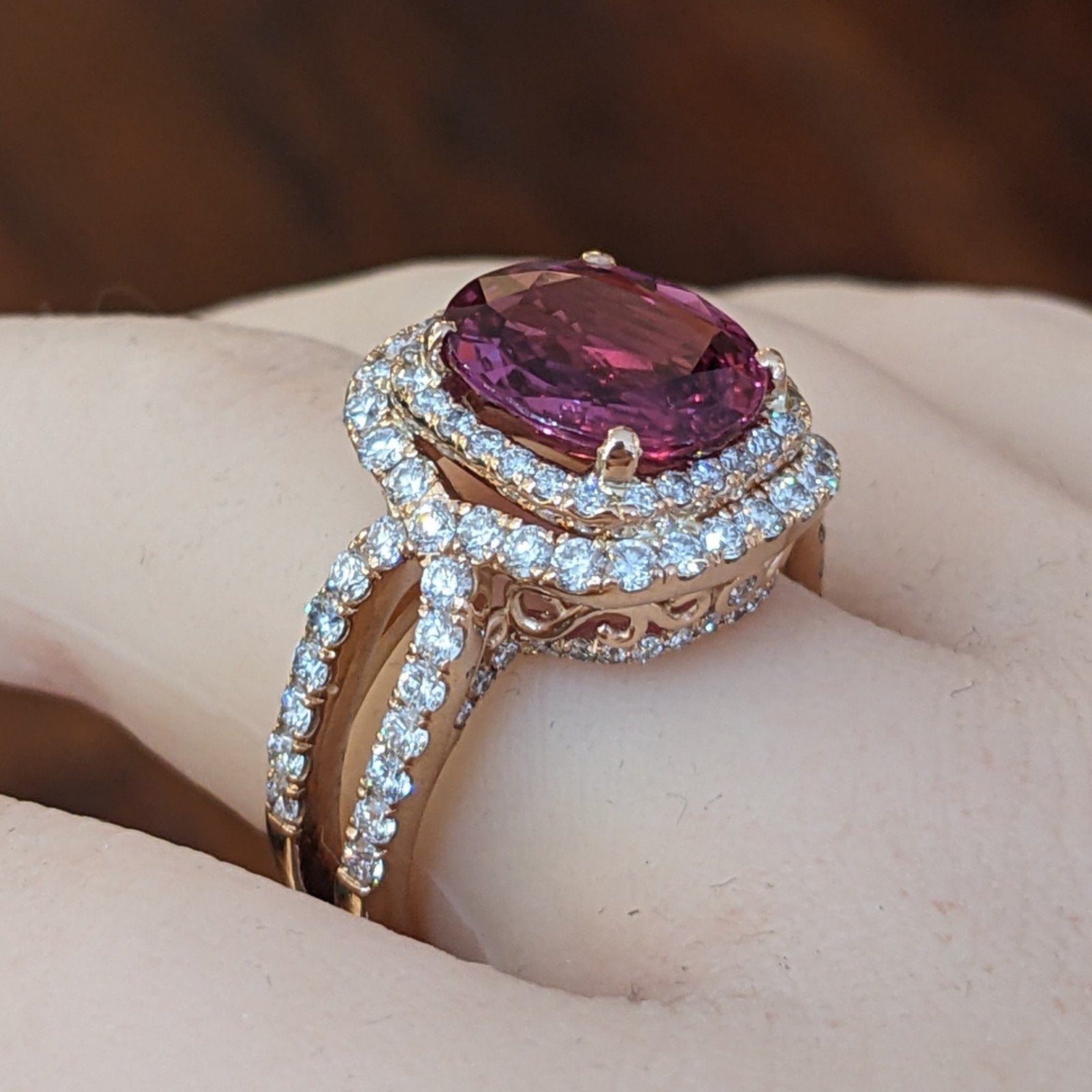 Certified 5.01 ct Natural Oval Ruby and Diamond Ring in 14k Rose Gold