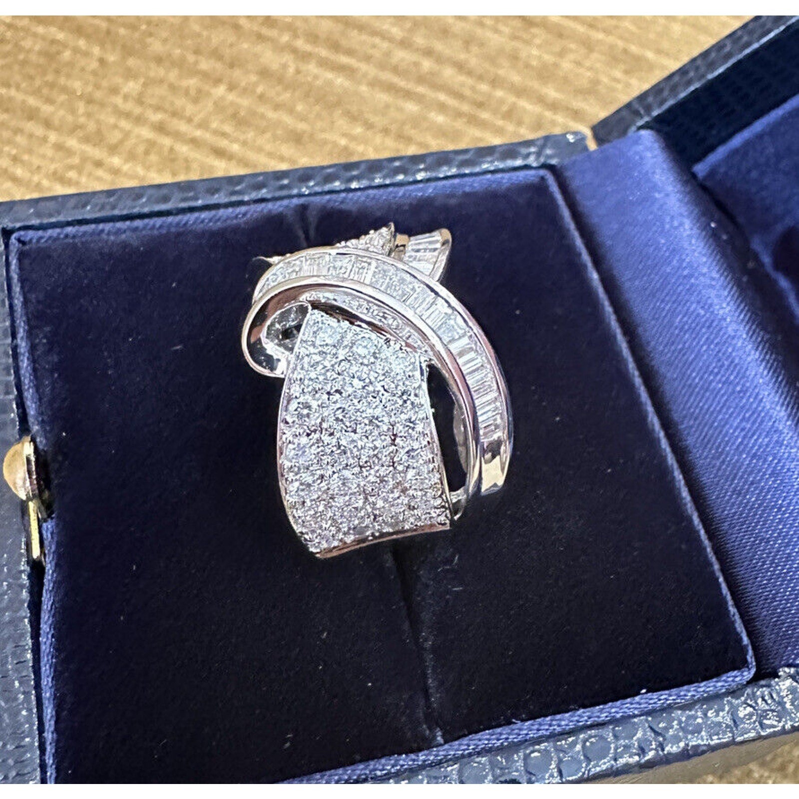 Wide Baguette and Round Diamond Twist Ring 1.75 cttw in 18k White Gold