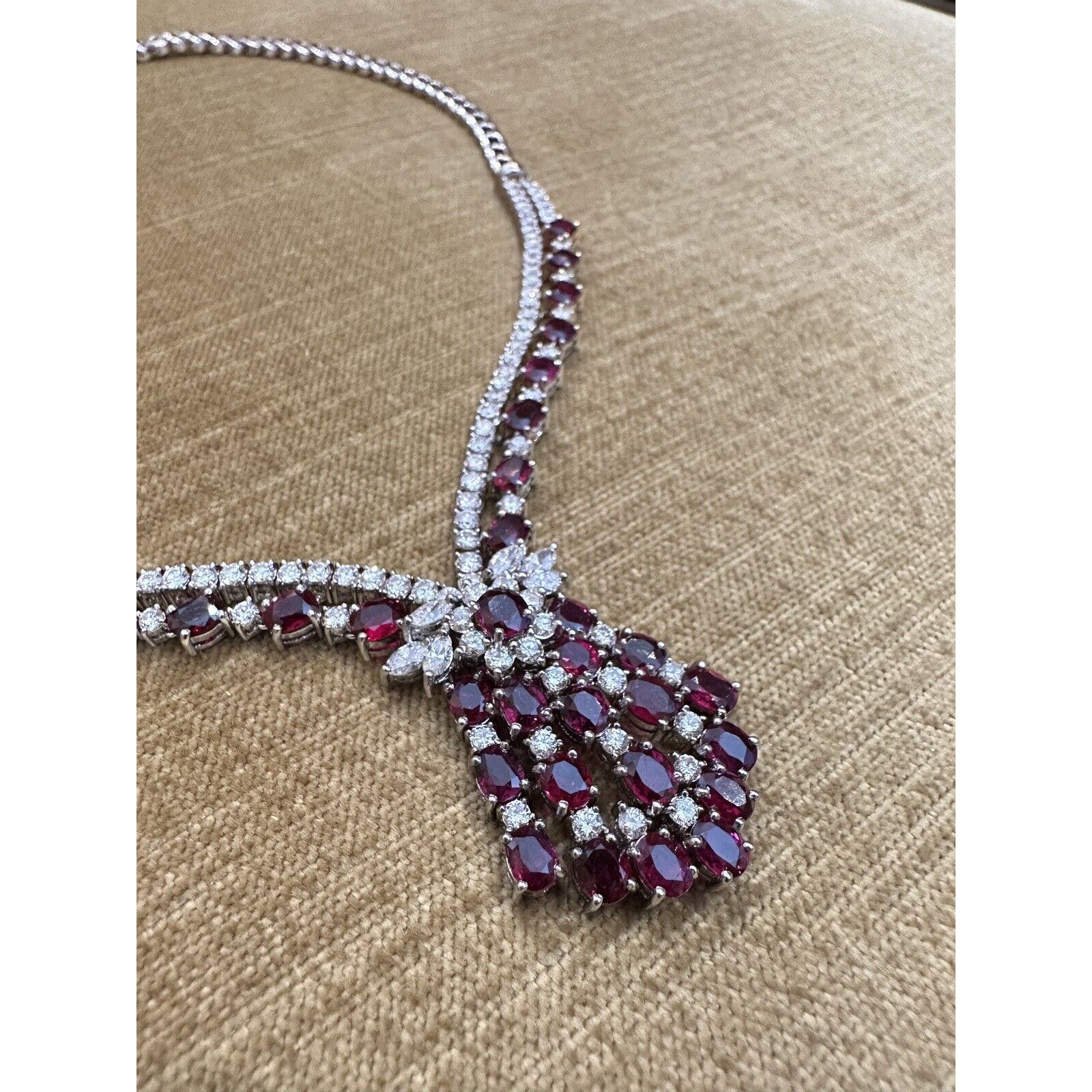Vintage Ruby and Diamond Necklace in 18k White Gold - HM2491N