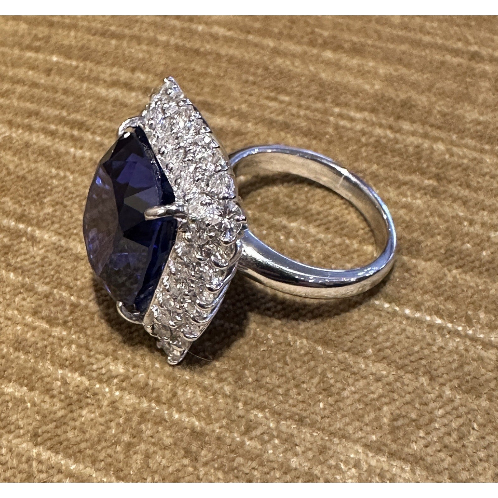 GIA 19.97 carat Cushion Tanzanite Ring with Diamond Halo in Platinum