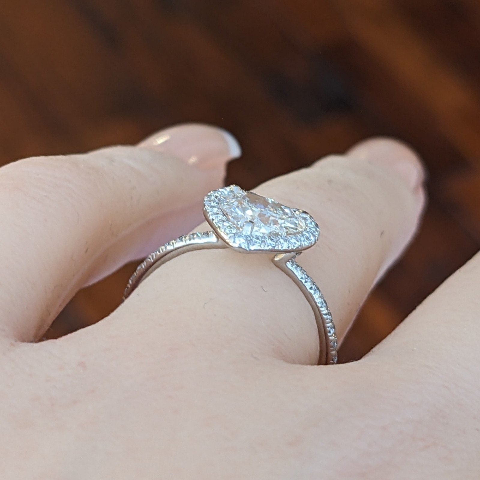 Heart Shaped Diamond Ring in 18k White Gold Halo Setting