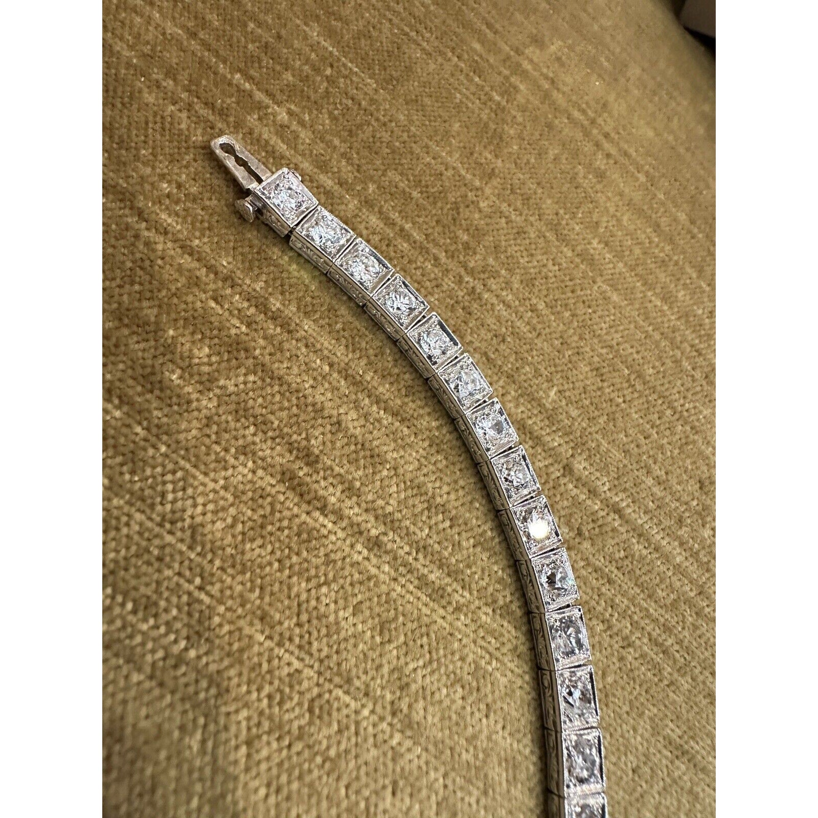 Vintage Old Cut Diamond Square Set Line Bracelet 7.00 cttw in Platinum