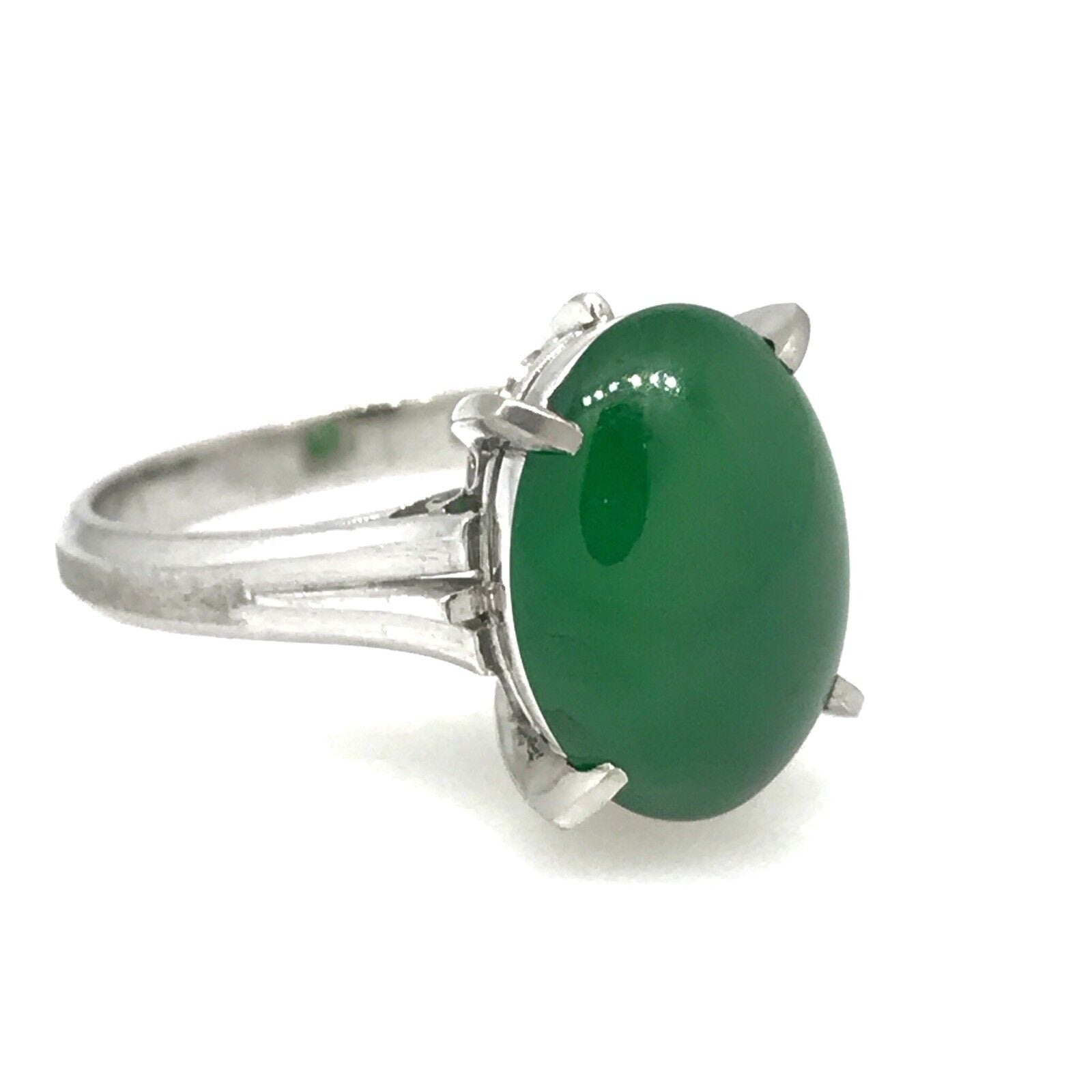GIA Certified Oval Jadeite Jade Solitaire Ring in Platinum