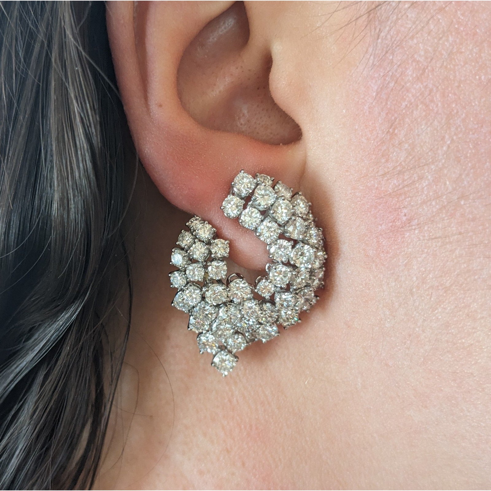 Vintage French Round Diamond Swirl Earrings 15.00 cttw in Platinum