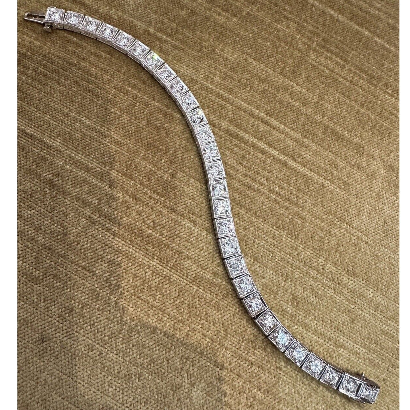 Vintage Old Cut Diamond Square Set Line Bracelet 7.00 cttw in Platinum