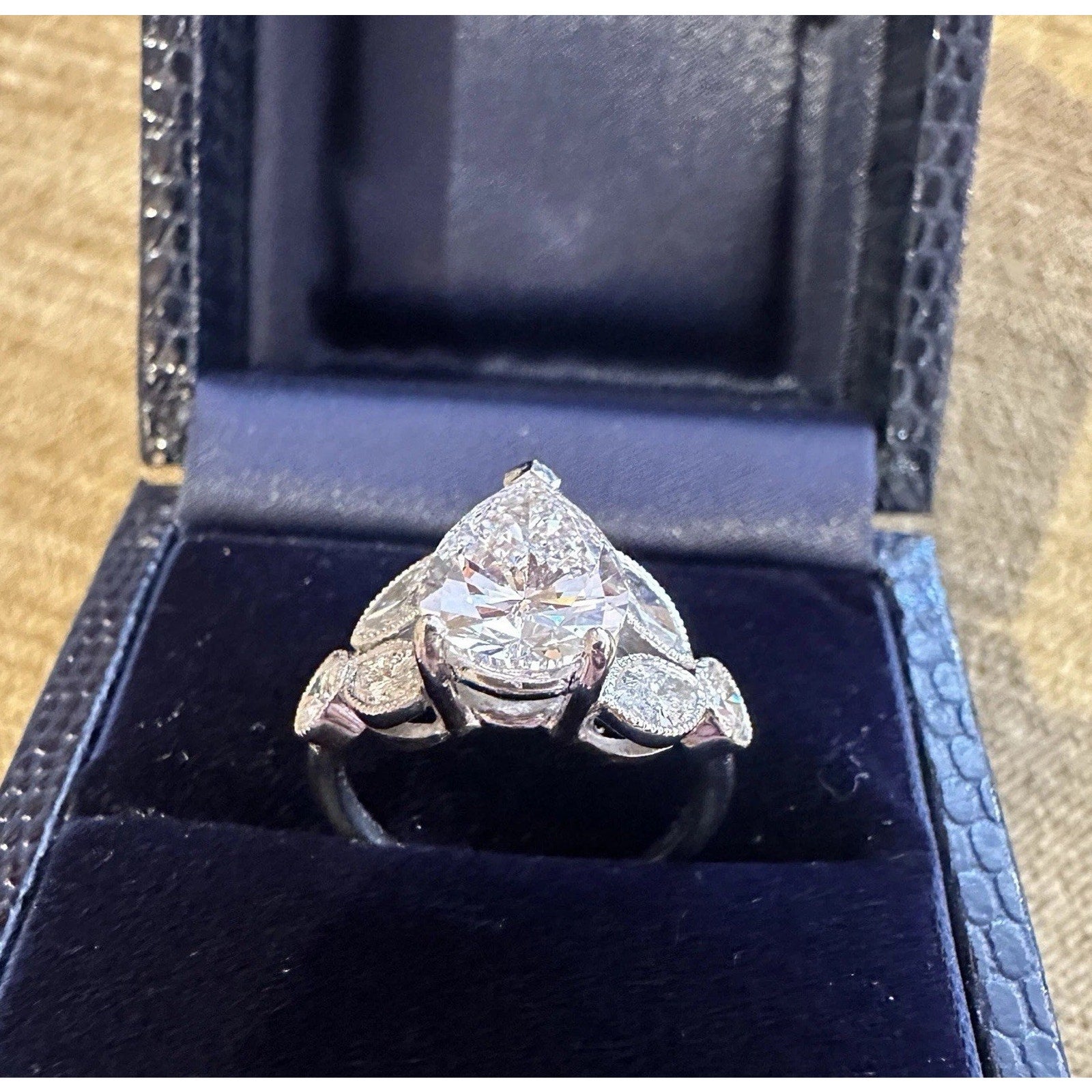 GIA 2.01 carat D-VS2 Pear Shape Vintage Diamond Ring in Platinum