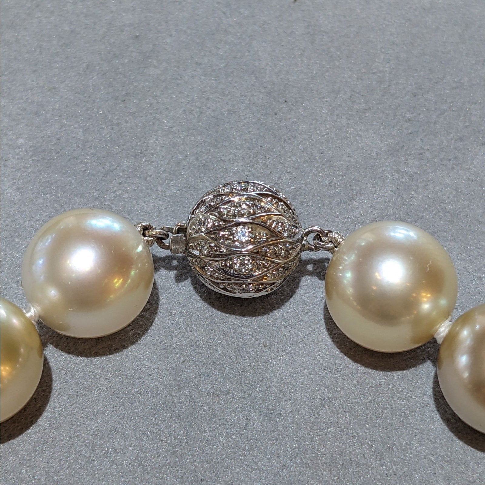 Golden South Sea Pearl Necklace 16.8 inch 18k White Gold Diamond Clasp