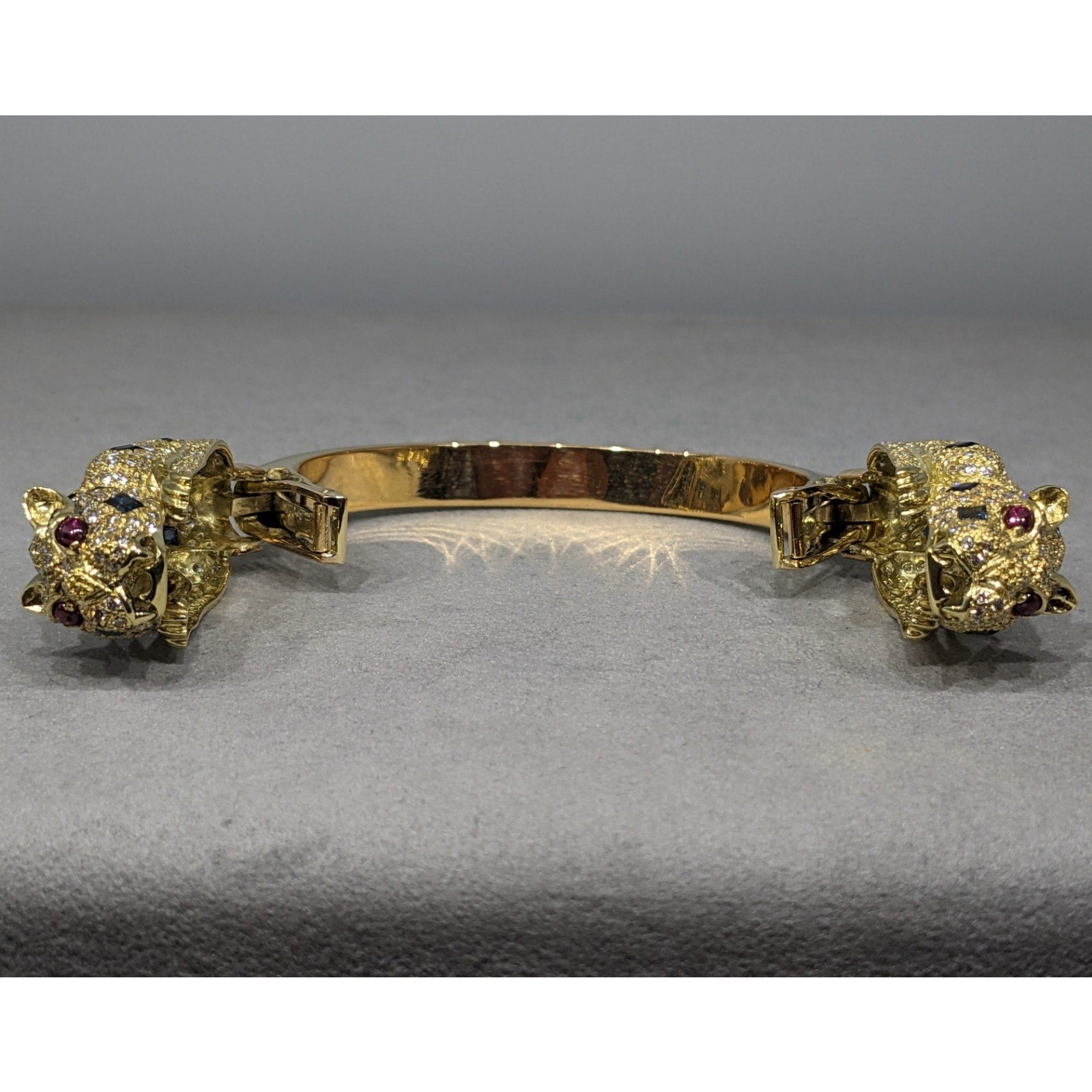 Panther Diamond and Sapphire Pave Bangle Bracelet in 18k Yellow Gold
