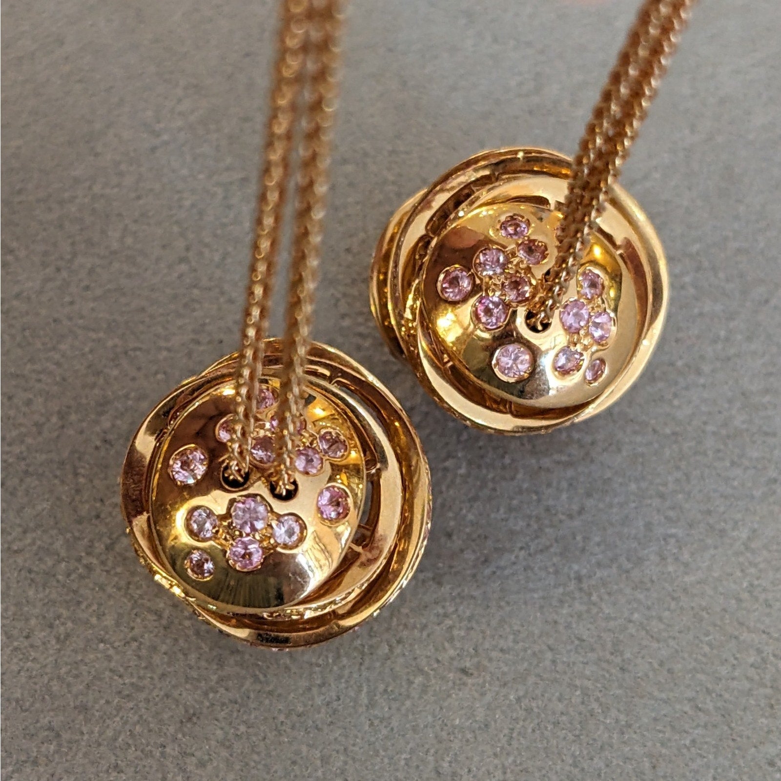 iO Si Italy Pink and Yellow Sapphire Bauble Earrings in 18k Gold