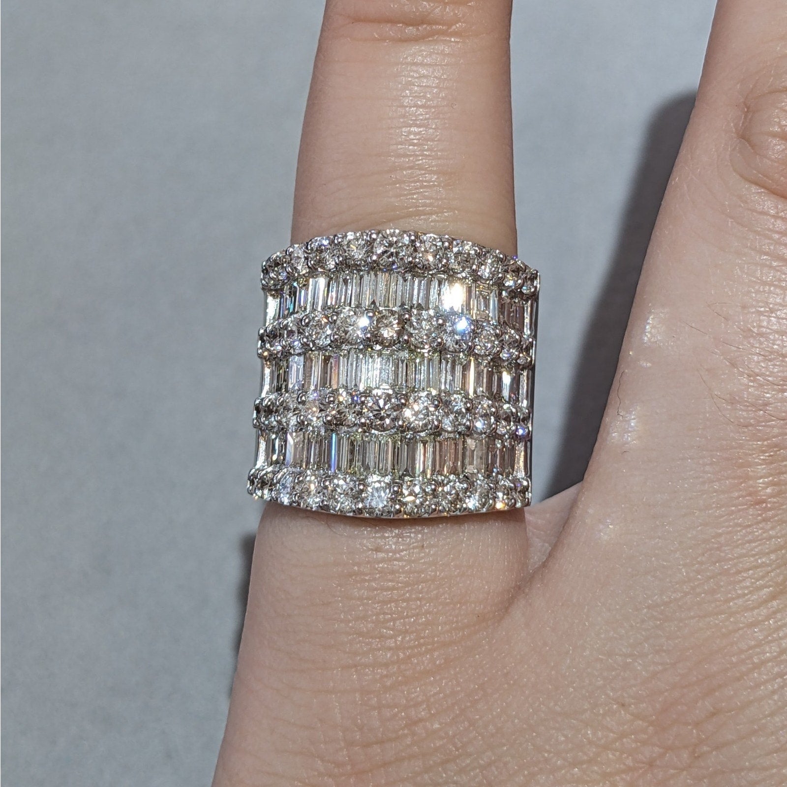 Round and Baguette Diamond Wide Band Ring 5.00 cttw in Platinum