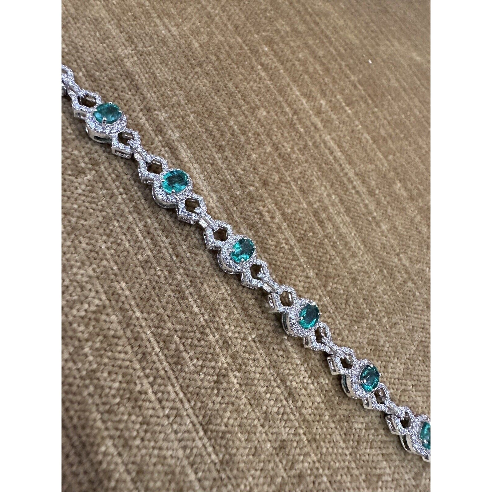Emerald and Diamond Line Bracelet in 18k White Gold - HM2558AB