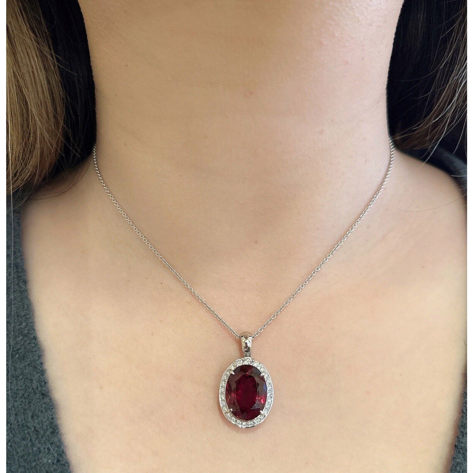 GIA Oval Rubellite Tourmaline 12.18 ct Pendant with Diamonds in Platinum-HM2367B