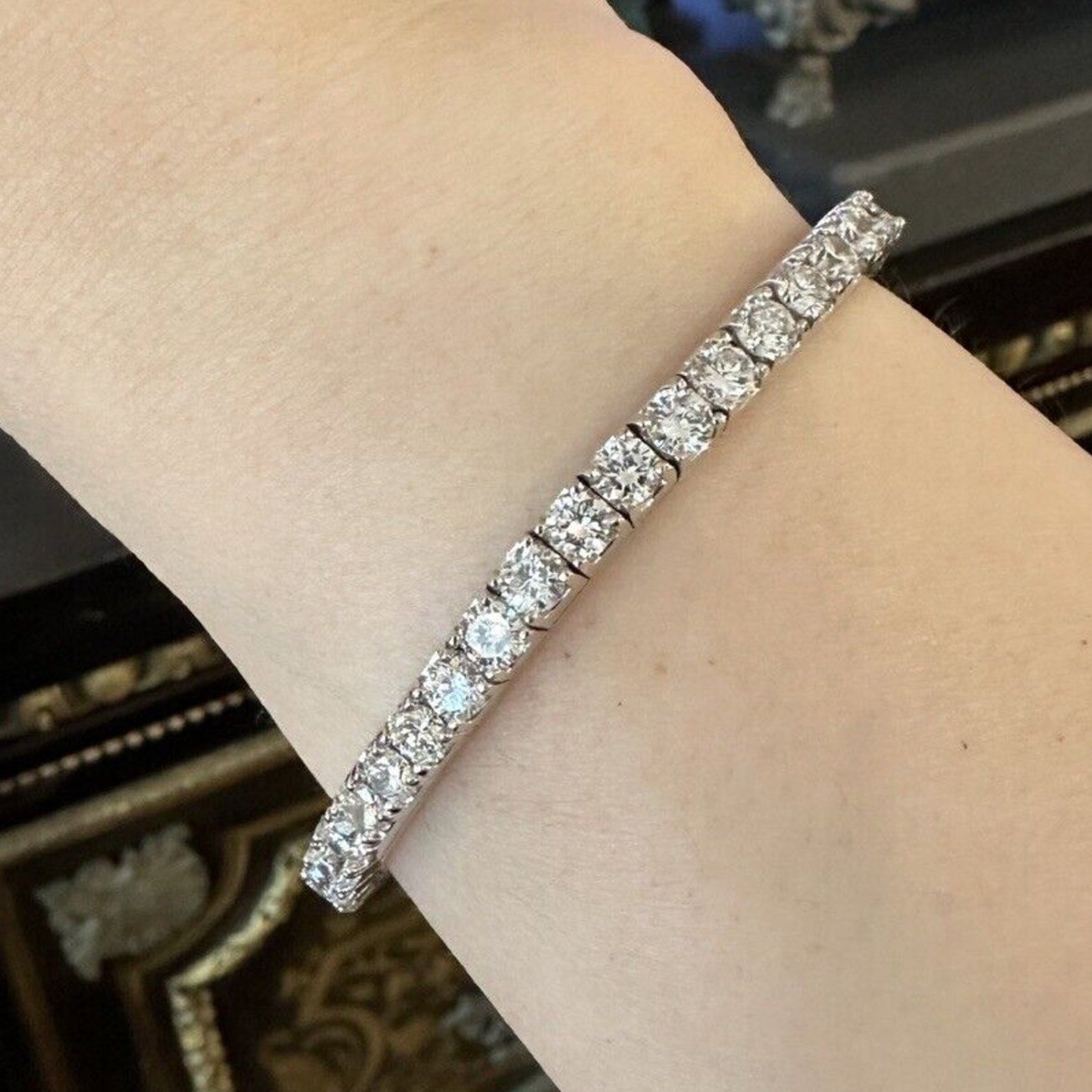 Natural Diamond Tennis Stretch Bracelet 10.68 carat total weight in 14k White Gold