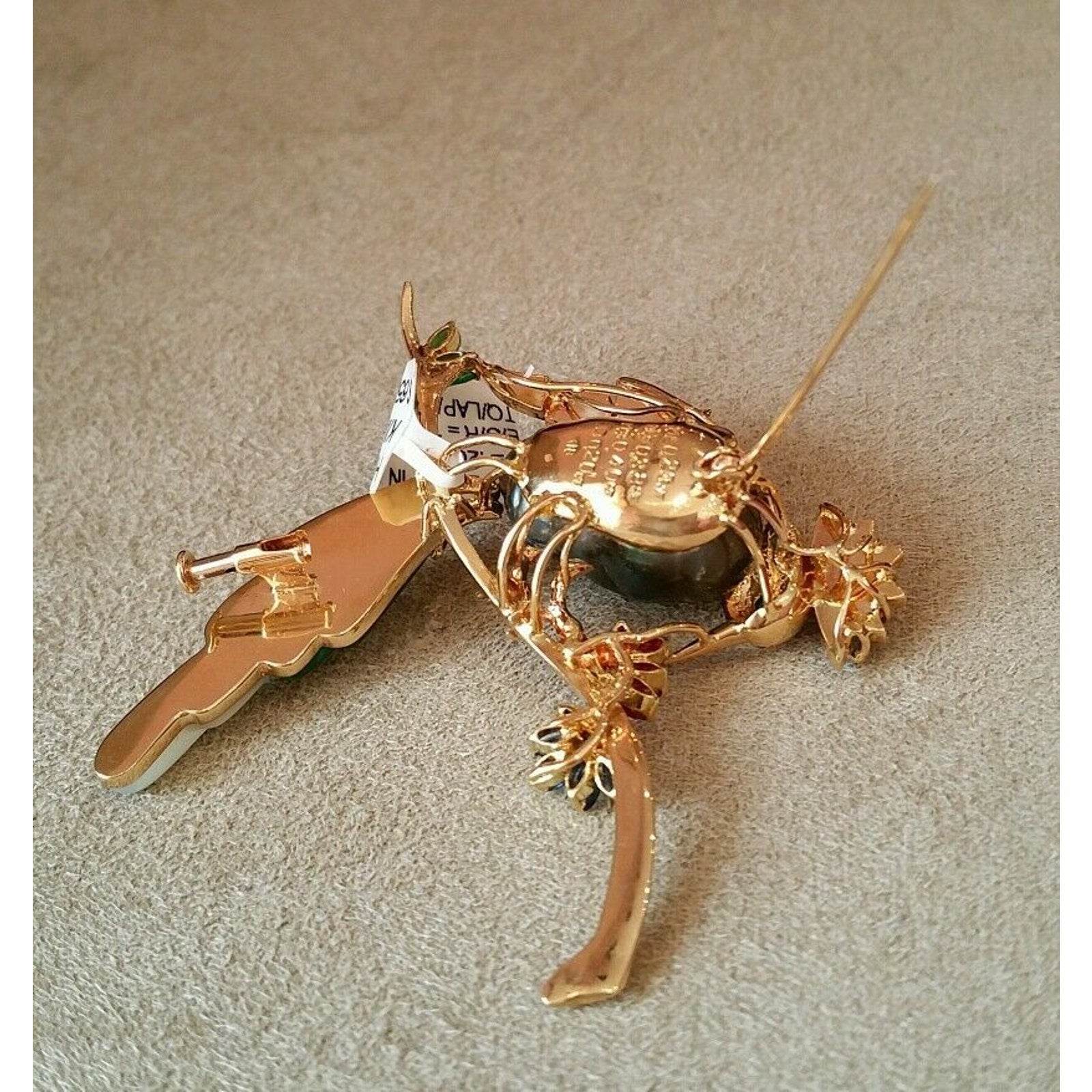 Bird Pin with Black Pearl, Diamonds and Mixed Stones in 18K Yellow Gold