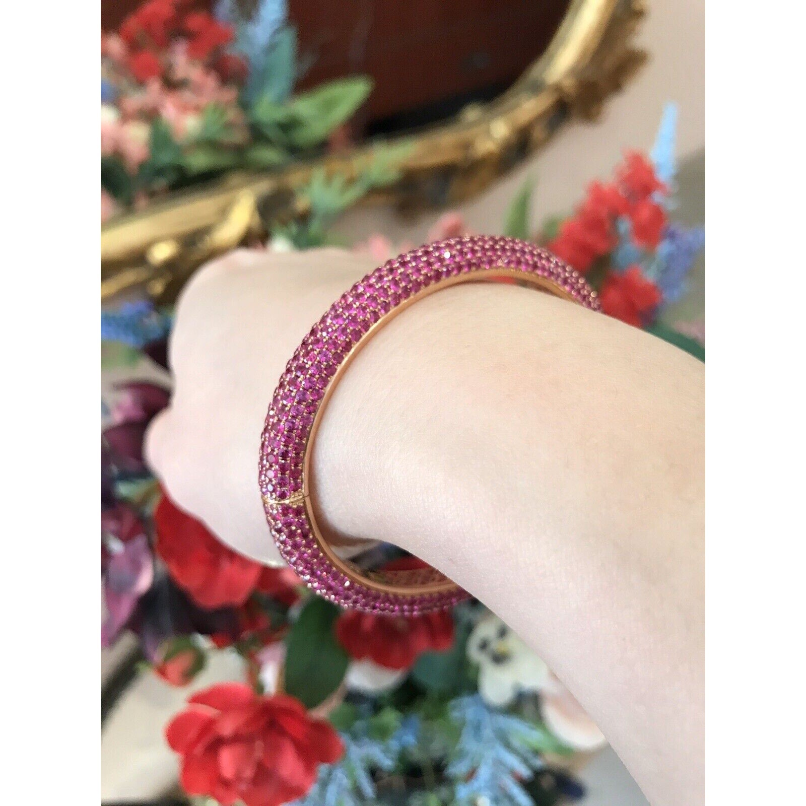 19.22 carats Ruby Pave Bangle Bracelet in 18k Rose Gold
