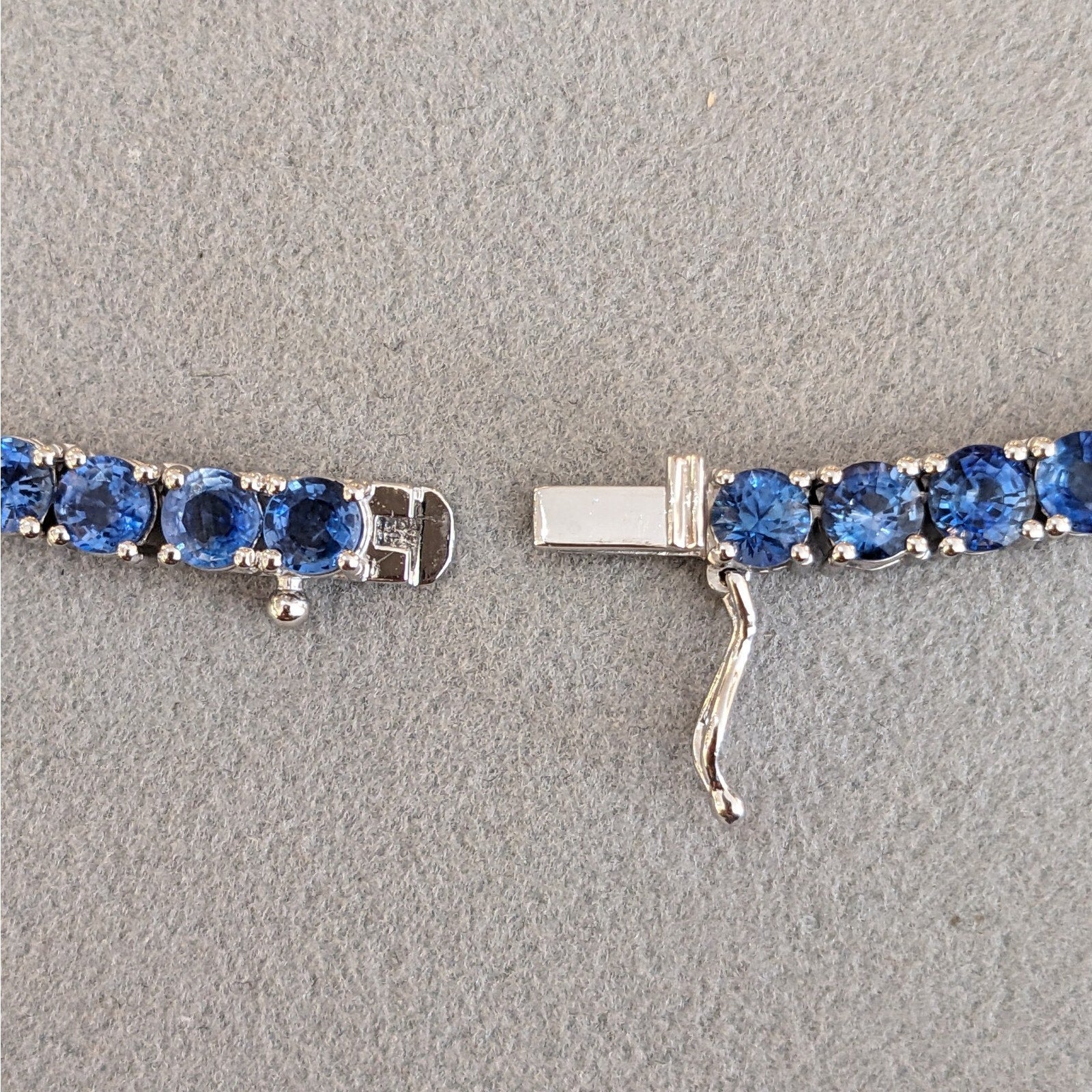 Natural Sapphire Tennis Necklace in 14k White Gold 17"