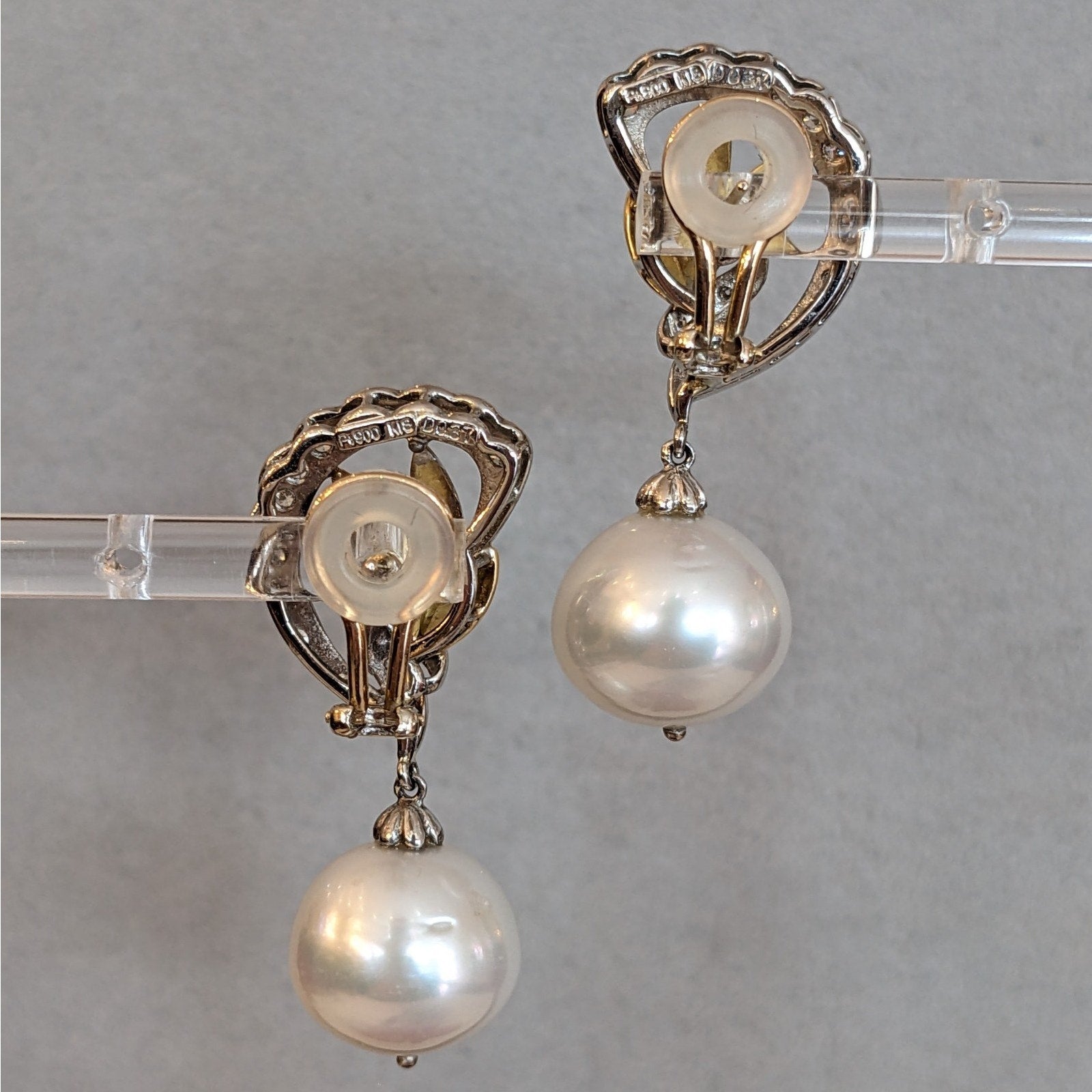 South Sea Pearl and Diamond Dangle Earrings in Gold and Platinum