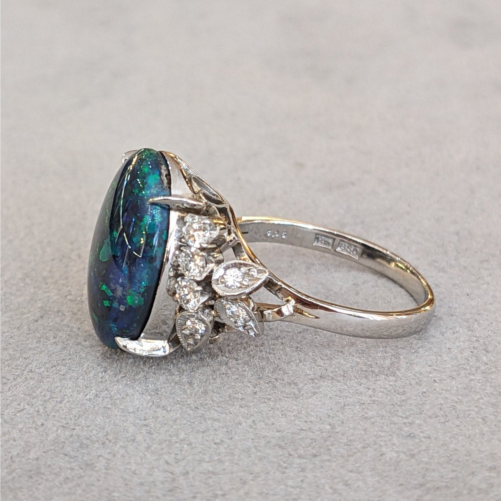 GIA Australian Black Opal and Diamond Ring in Platinum - HM2776BR