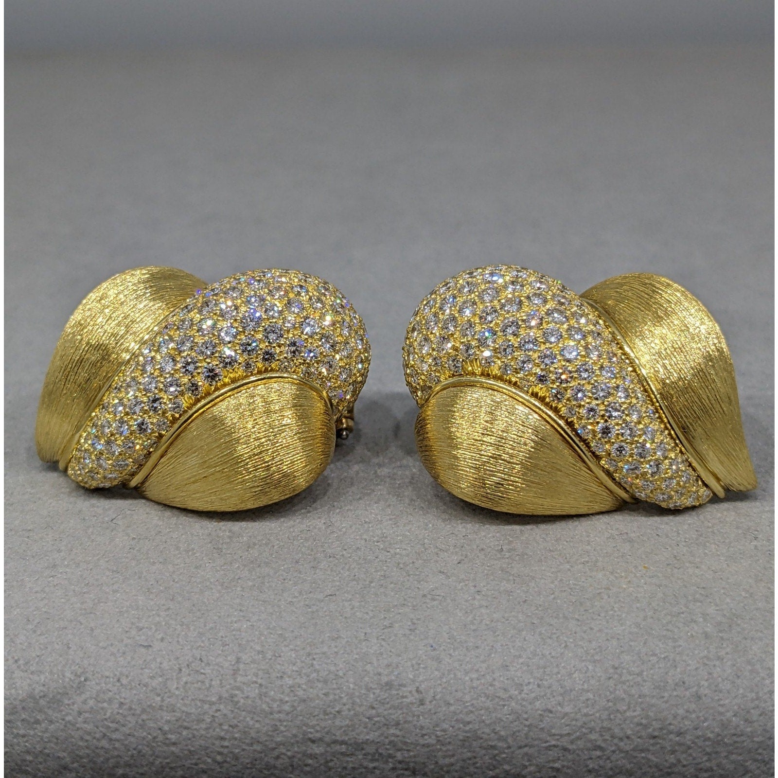 Henry Dunay Diamond Pave Earrings in Textured 18k Yellow Gold