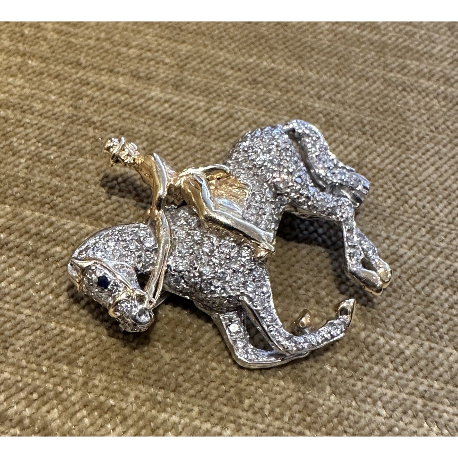 Van Dell Diamond Pave Horse & Rider Pin/Pendant in 14k Gold