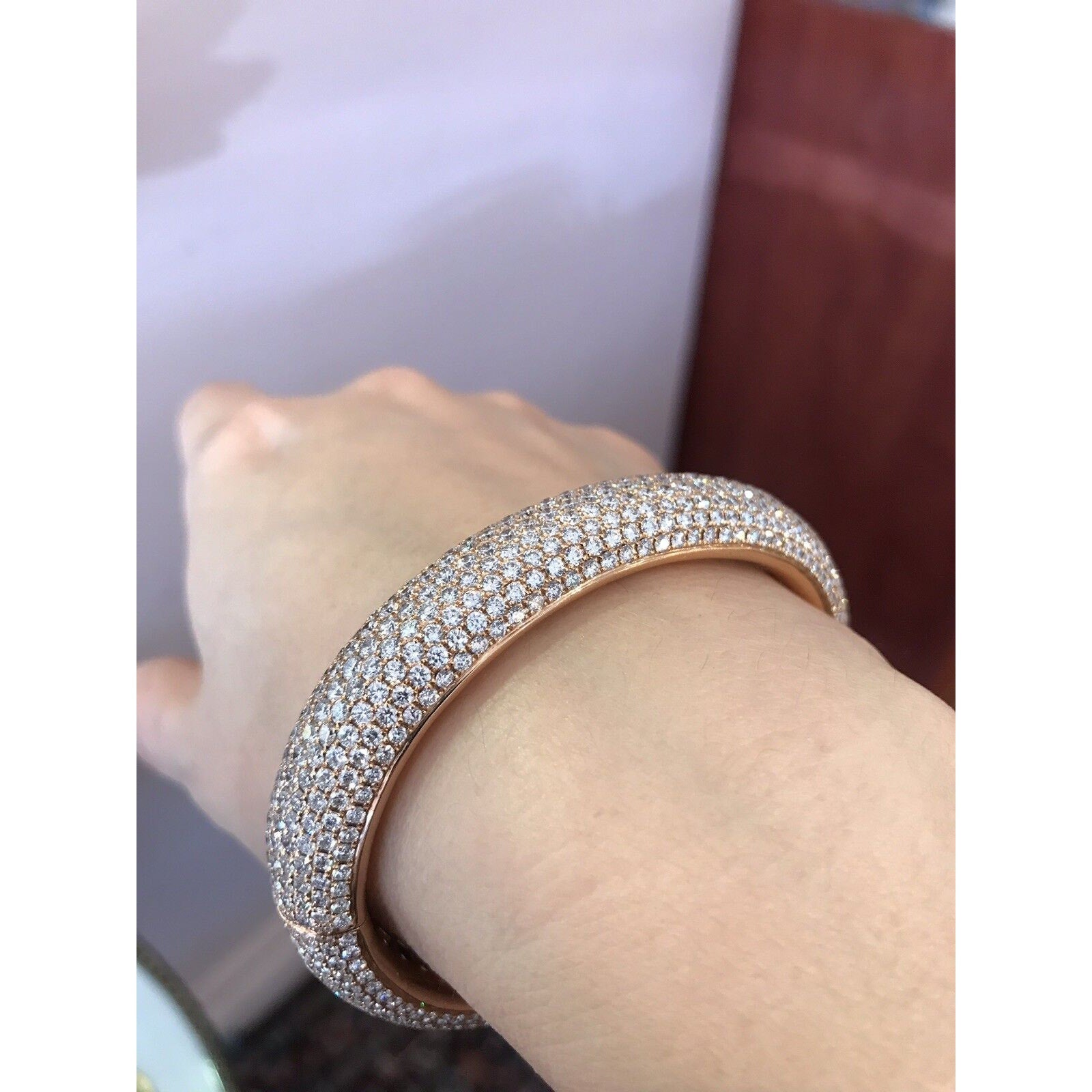 24.25 carat Diamond Pave Bangle Bracelet in 18k Rose Gold