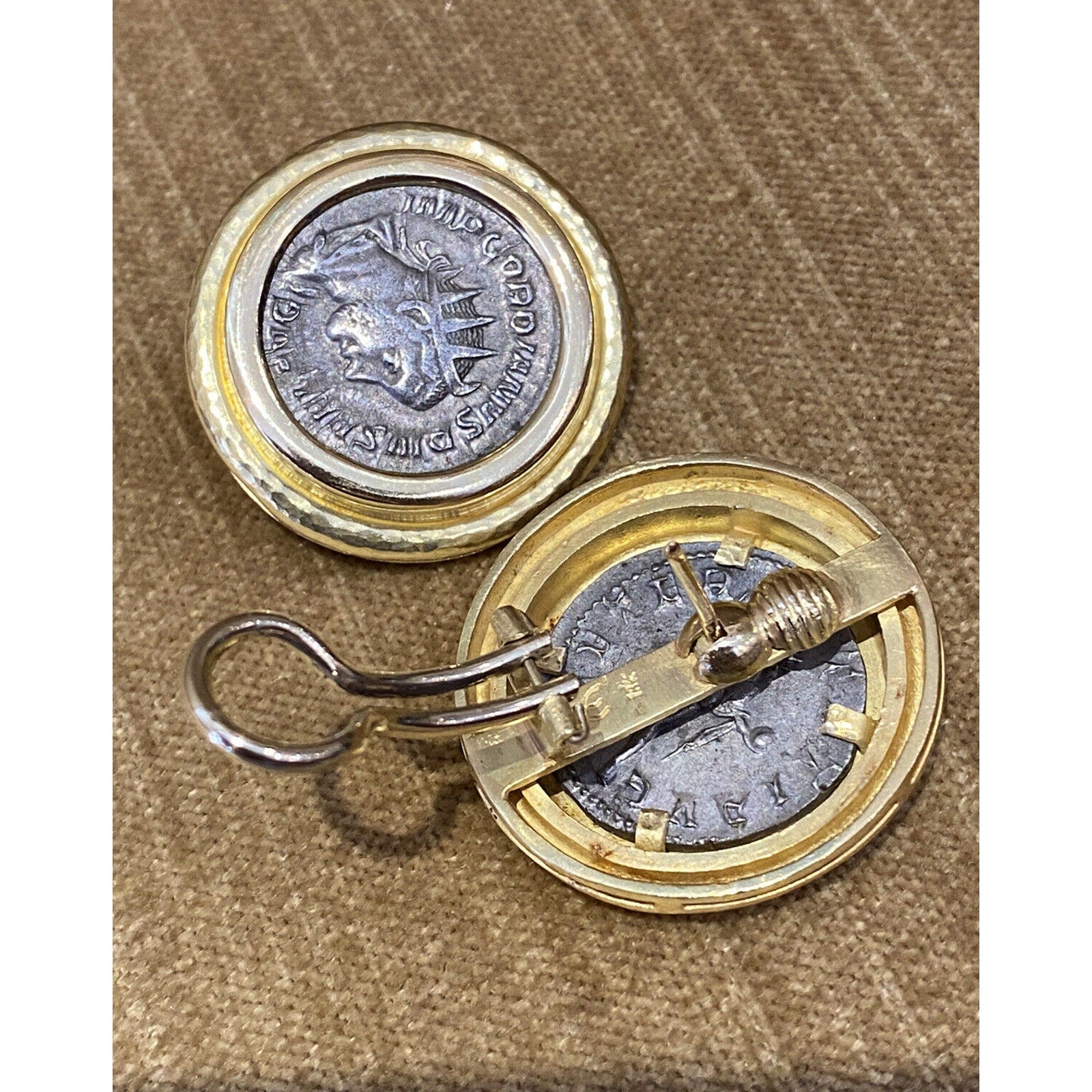 Large Elizabeth Locke Coin Button Earrings in 18k Yellow Gold