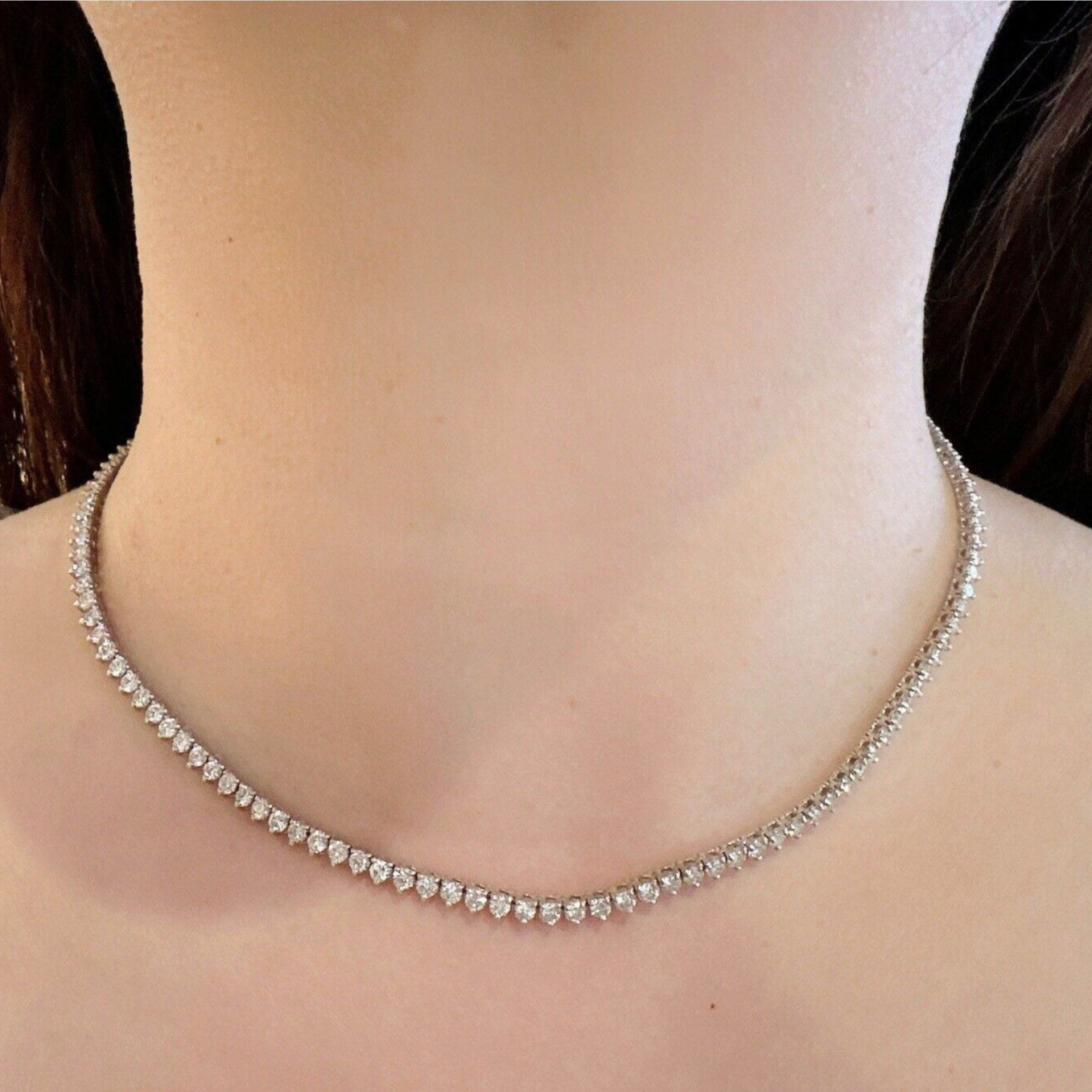 10.45cts Diamond Tennis Necklace in 18k White Gold 16.5" long