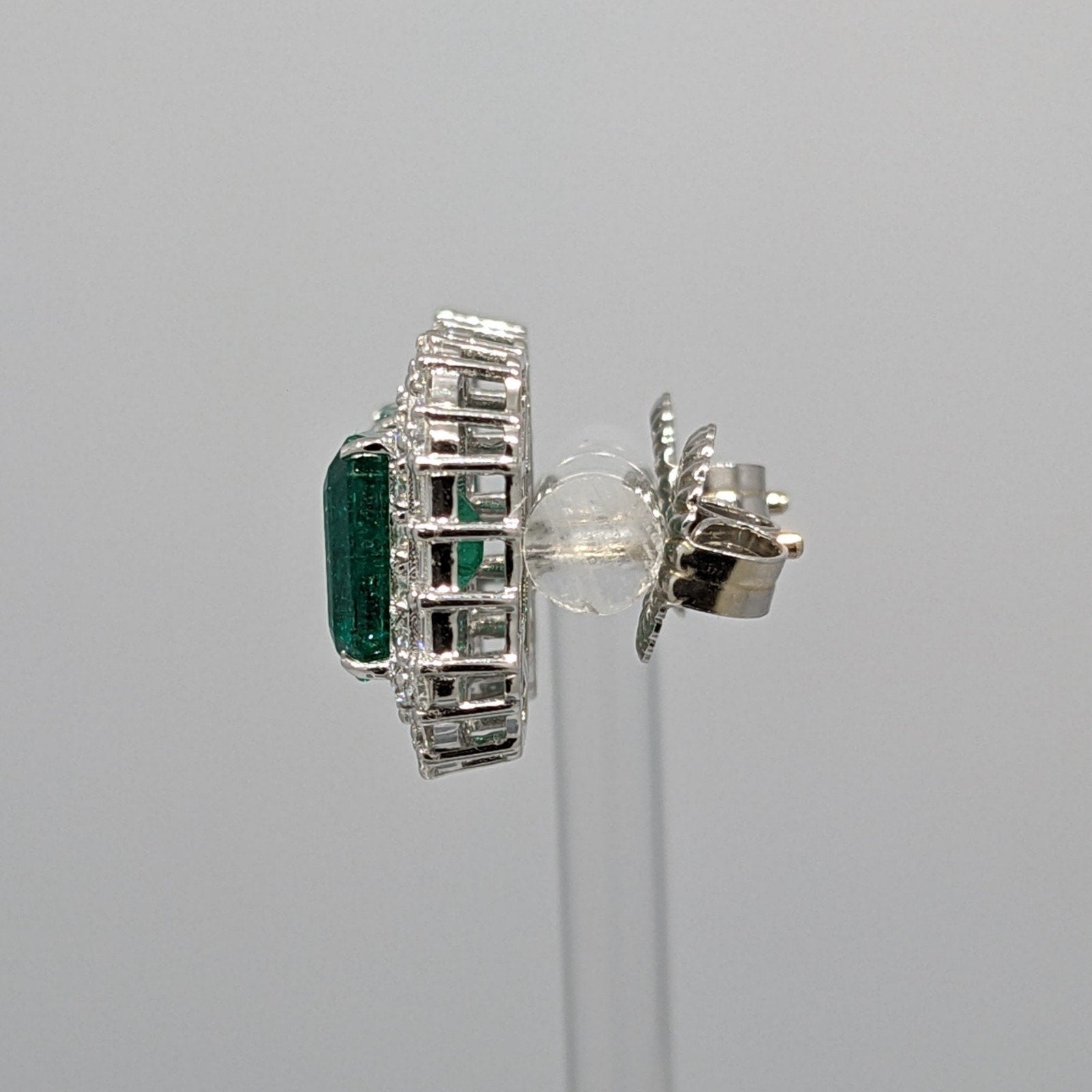 GIA 4.42 ct Emerald Double Halo Diamond Earrings in 18k White Gold