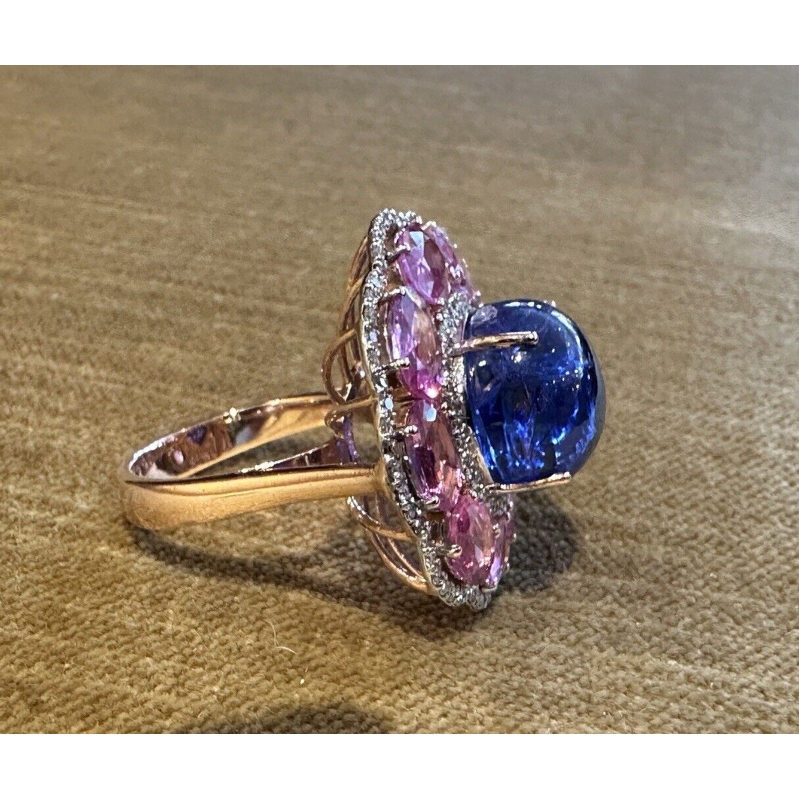 Tanzanite, Pink Sapphire & Diamond Cocktail Ring in 14k Rose Gold