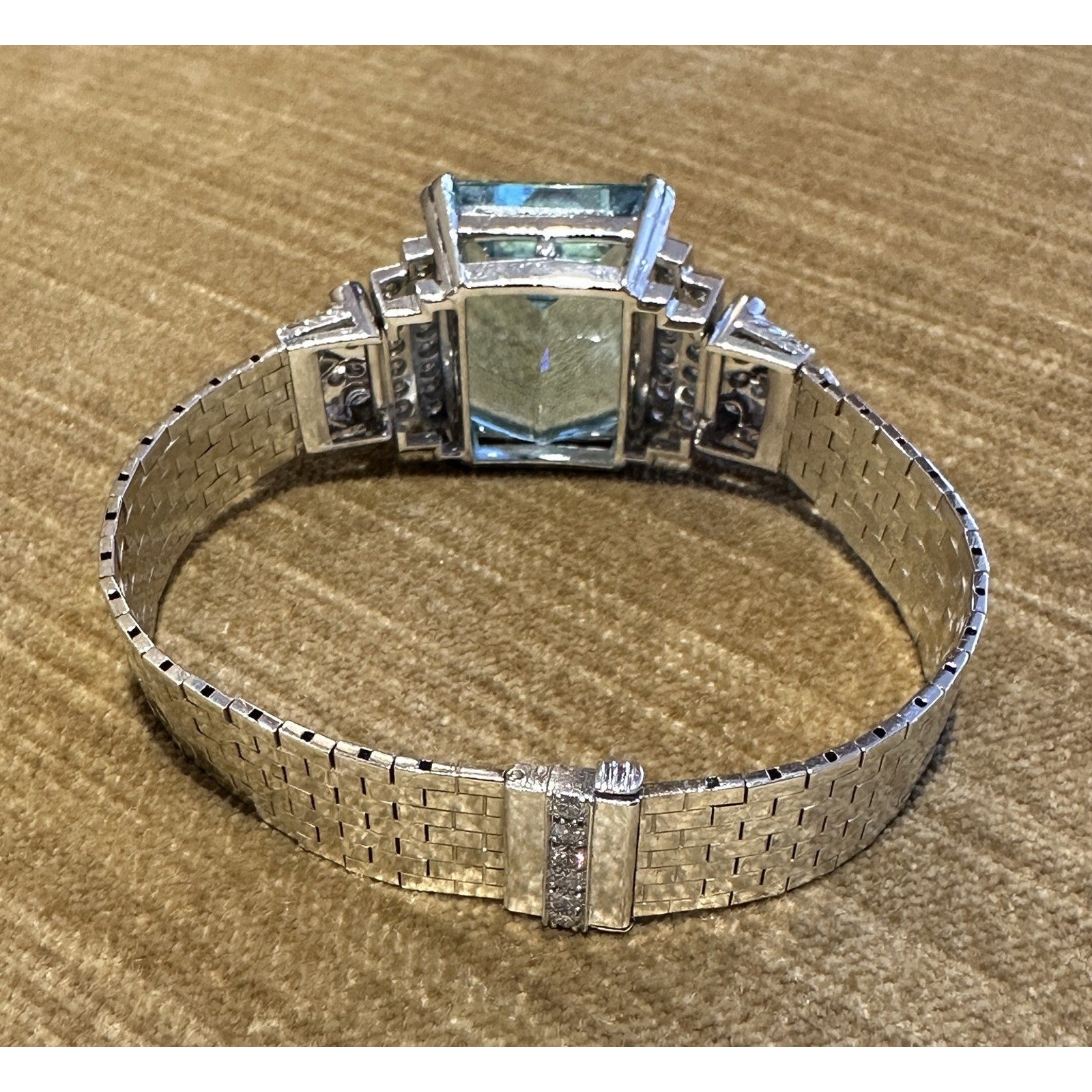 GIA Aquamarine 38.10 ct and Diamond Vintage Bracelet in Platinum and White Gold