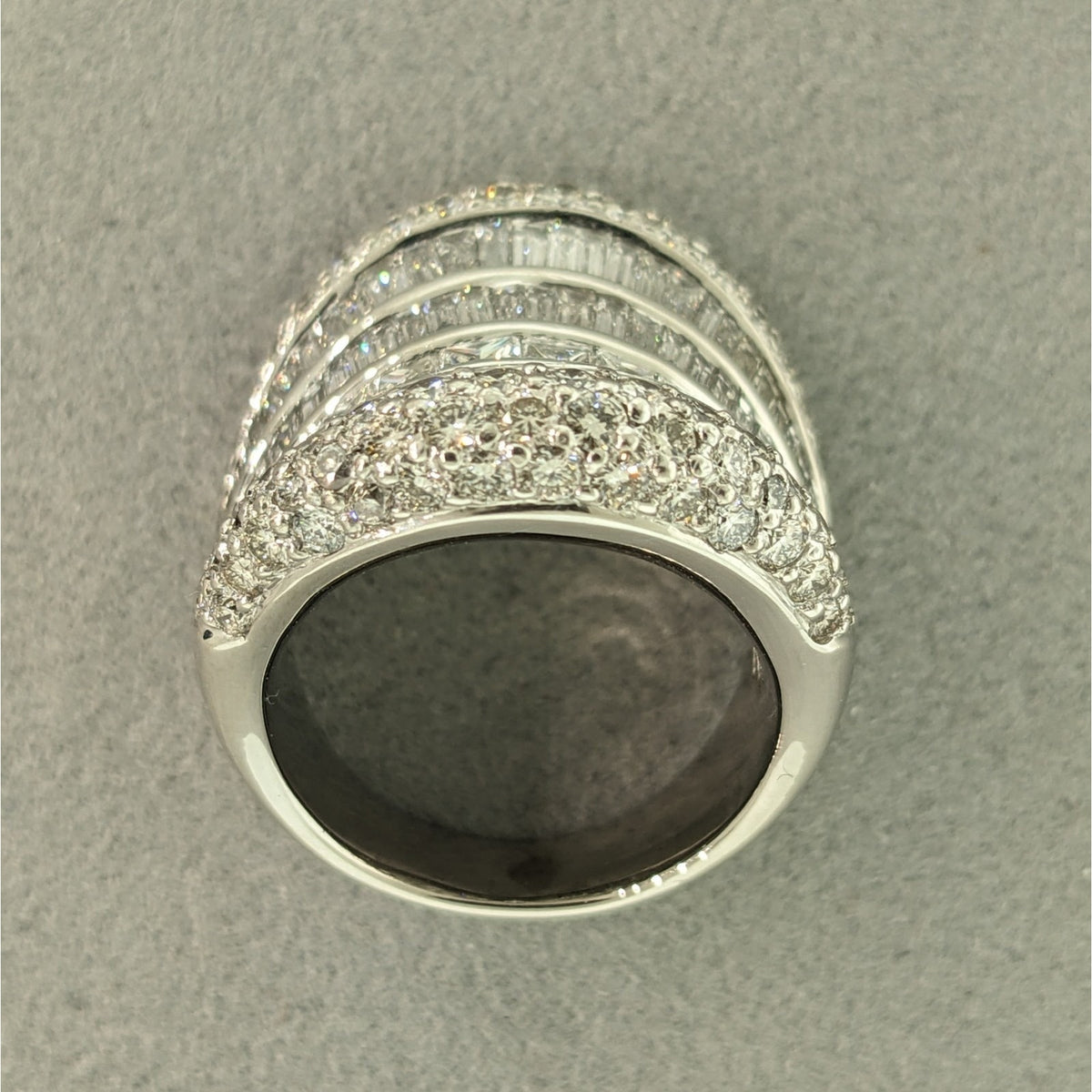 Baguette, Round & Princess Diamond Wide Cocktail Ring in Platinum