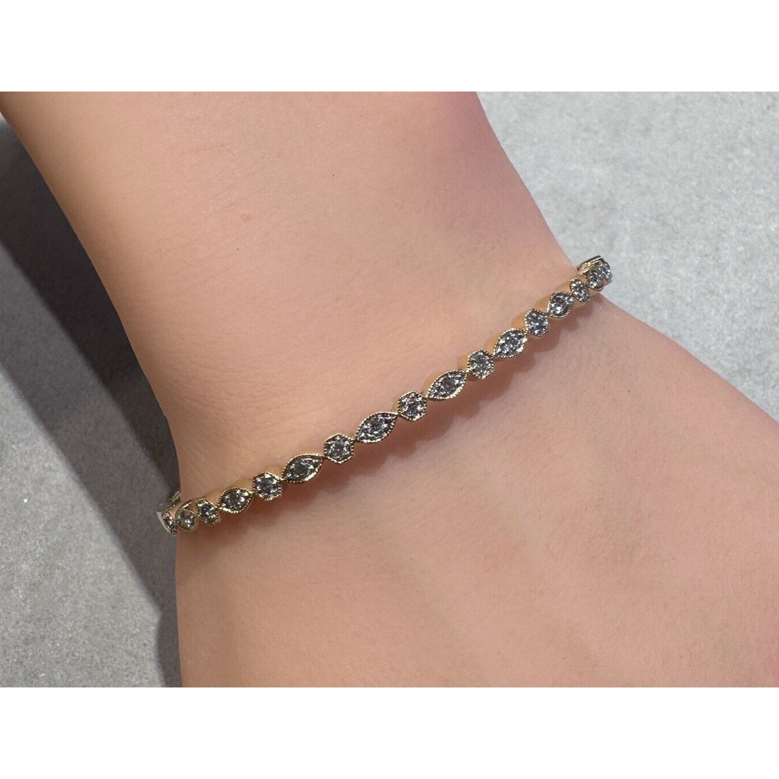 Natural Diamond Hinged Bangle Bracelet-Oval Shape-in 18k Yellow Gold
