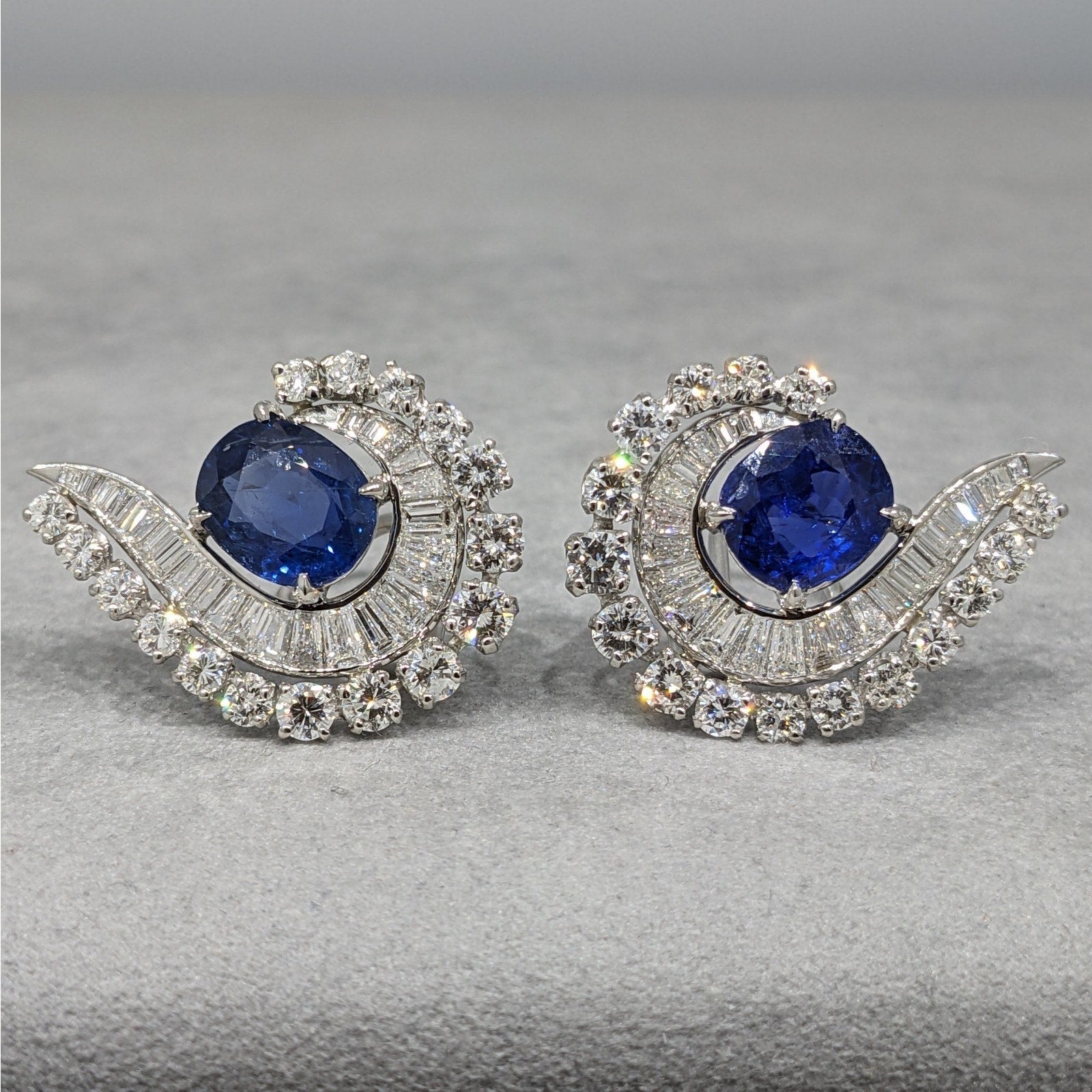 GIA Unheated Burma Sapphires and Diamond Vintage Earrings in Plat/White Gold