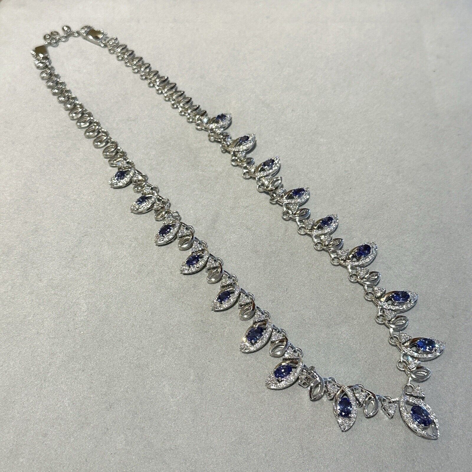 Natural Tanzanite and Diamond Choker Necklace in 18k White Gold