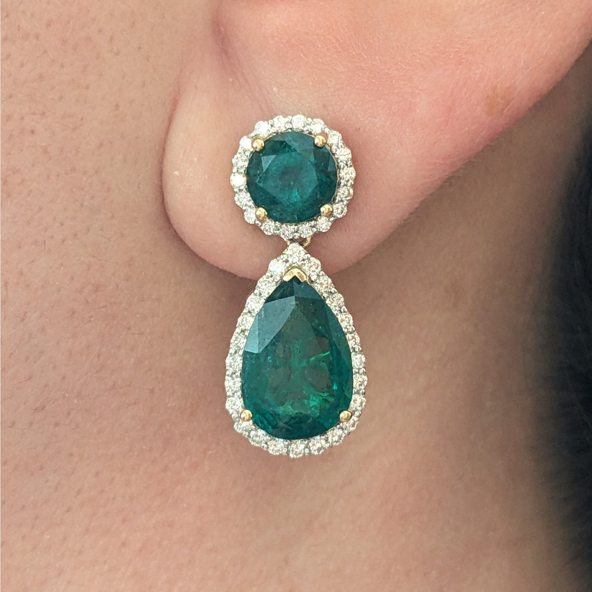 GIA Emerald and Diamond Drop Earrings in 18k White & Yellow Gold