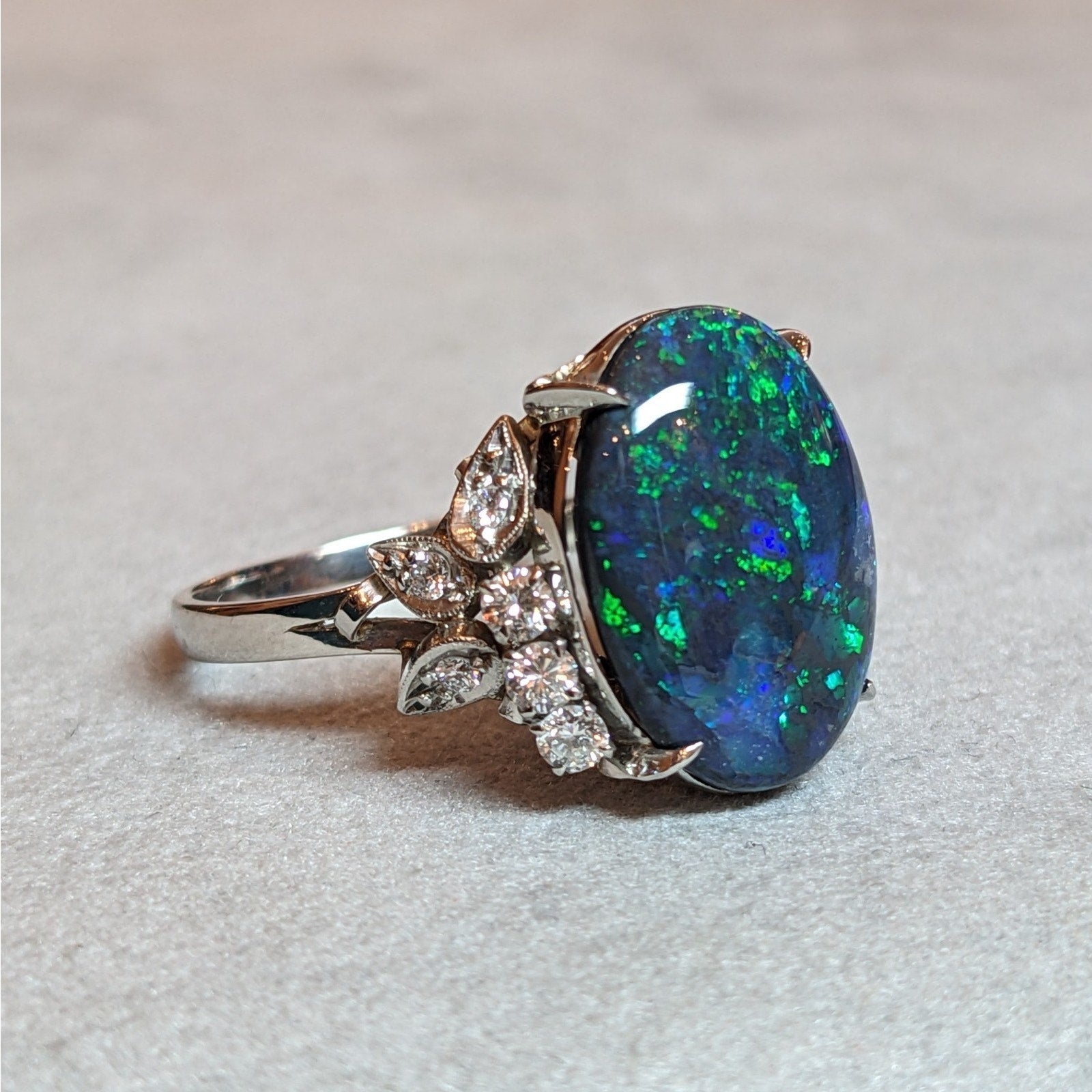 GIA Australian Black Opal and Diamond Ring in Platinum - HM2776BR