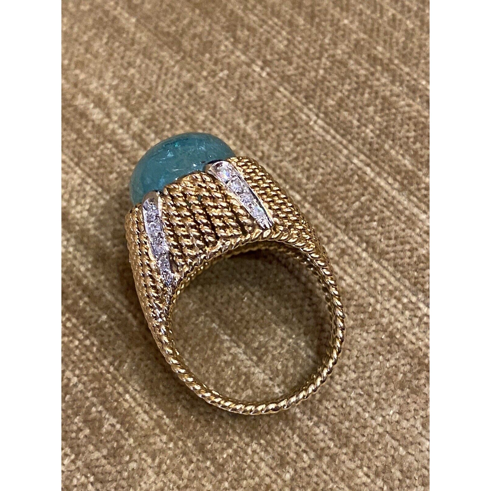 10 carat Emerald Cabochon & Diamond High Dome Cocktail Ring - HM2315AB